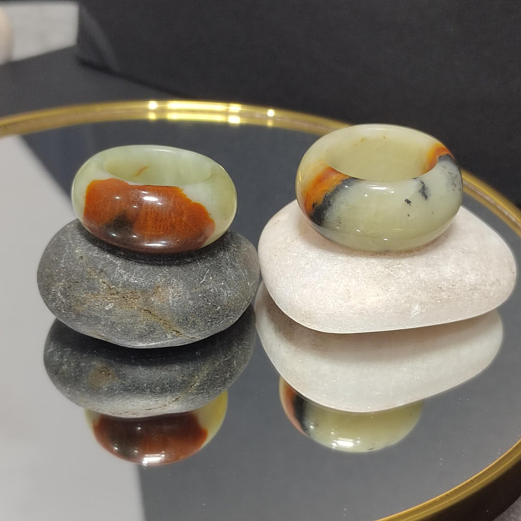Natural China Xiuyu Jade Thumb Ring | Round Cut Oil Painting Design | Yellow Brown | Two Designs SL302 SL303 SL Precious