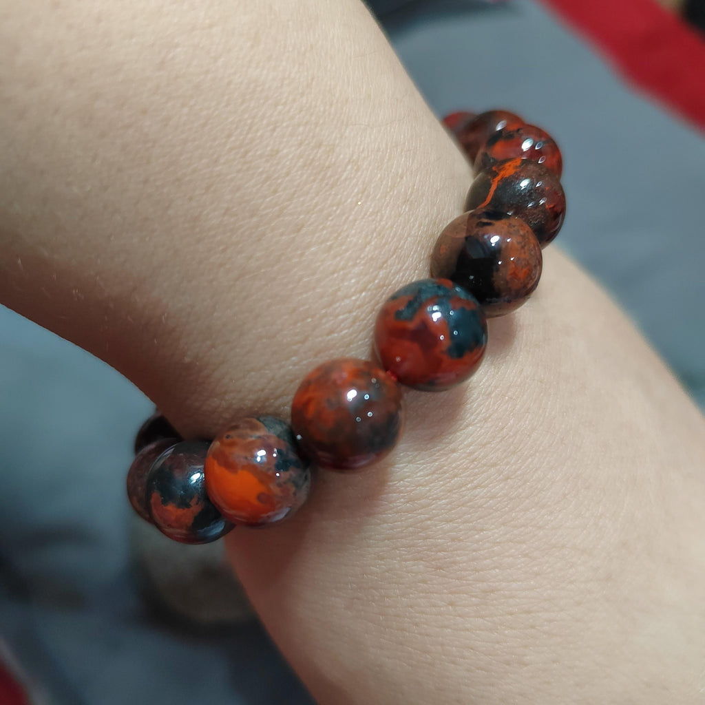Certified A-Grade Natural Southern Sichuan Liangshan Waxi Deep Red|Raw Skin Black Nanhong Agate Beads Bracelet SL386