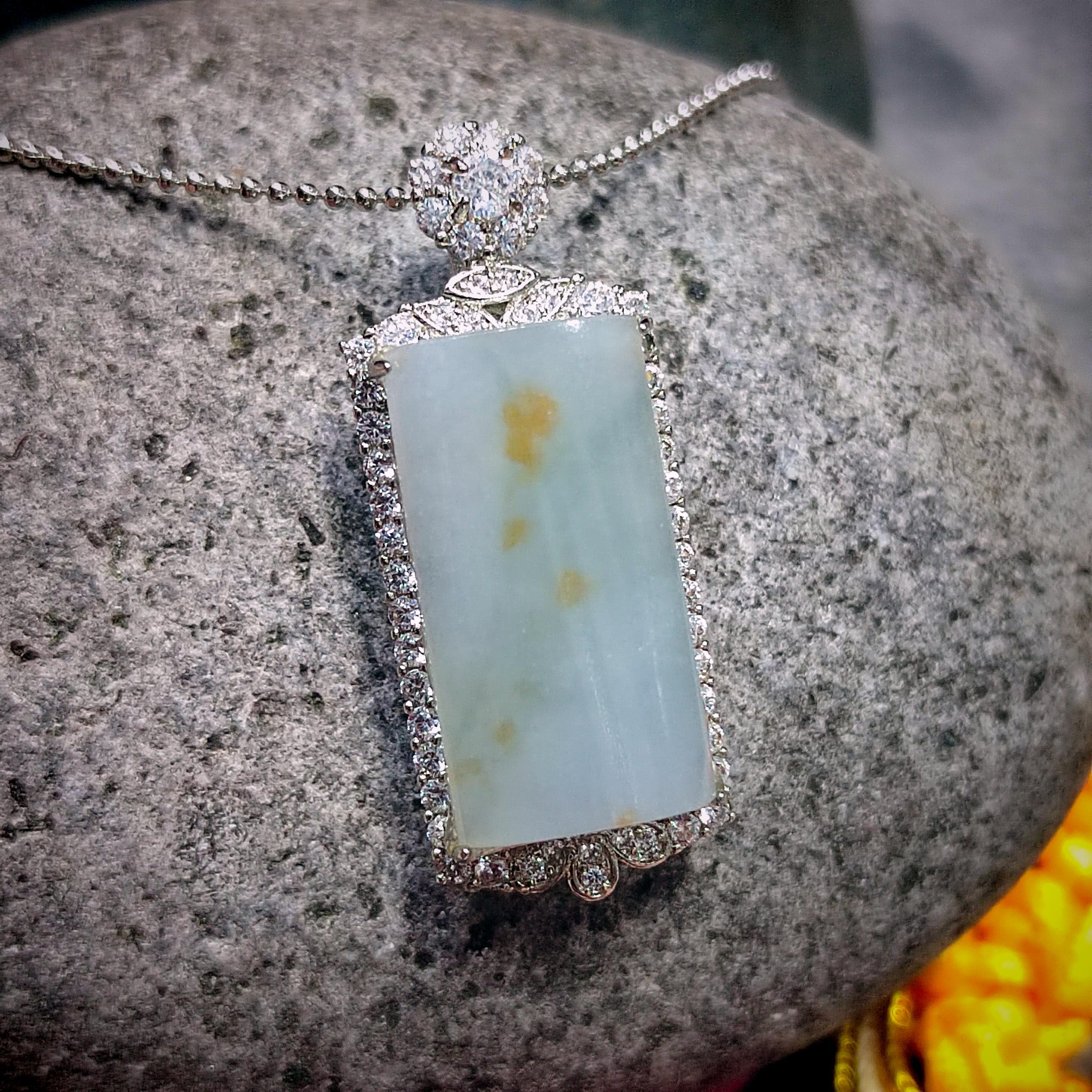 Certified A-Grade Natural Untreated Burmese Cylinder Icy White Yellow Thick Unique Design/Stone Jadeite S925 Silver Pendant SL196 - SL Precious