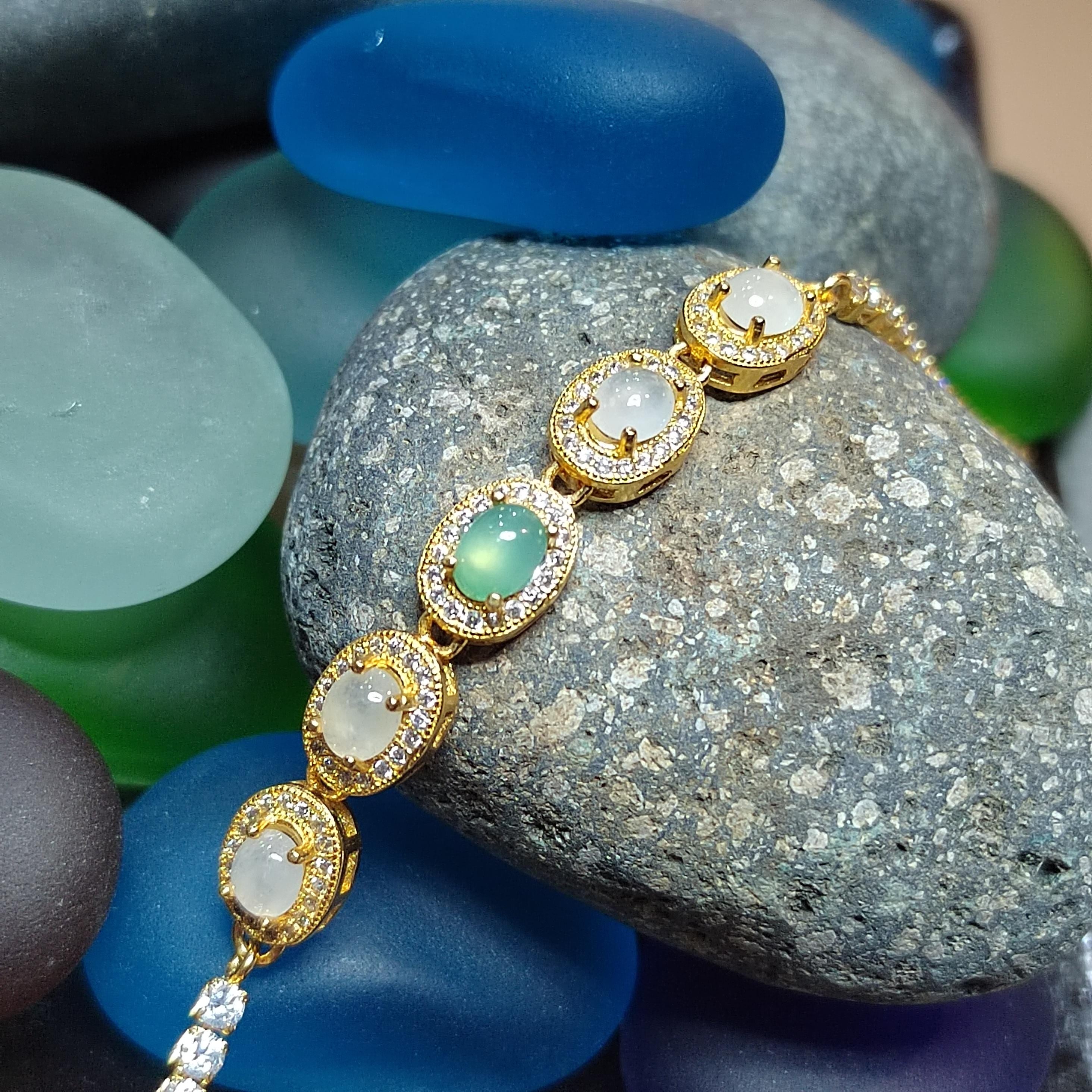 Luxurious Burmese Jadeite Bracelet with 18K Gold Plating | Exquisite Oval Design | Certified Quality SL8010