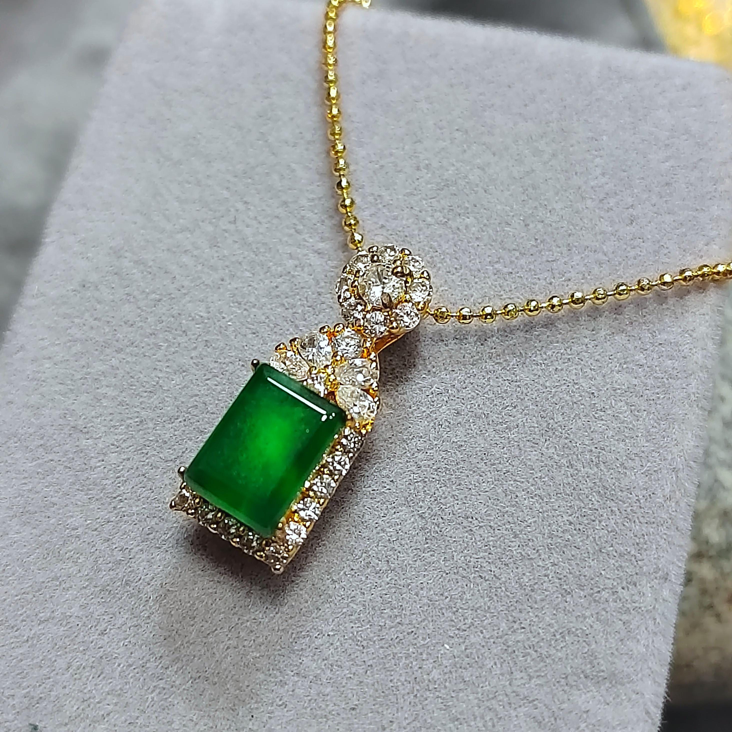 Certified A-Grade Imperial Green Jadeite Rectangle Pendant | Zirconia Accent |Simple| Elegant | Minimalist Design |Best Gift For Her SL040 - SL Precious