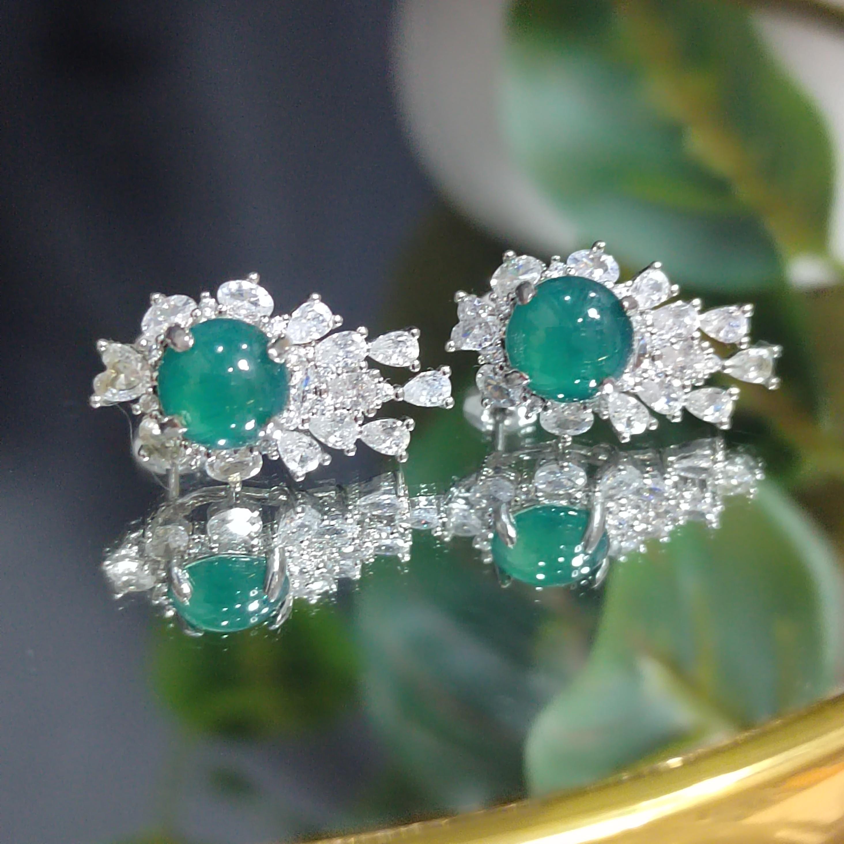 Ocean Blue Guatemala Jadeite Earrings | Elegant White Gold Plated Design with Zirconia Accents SL118