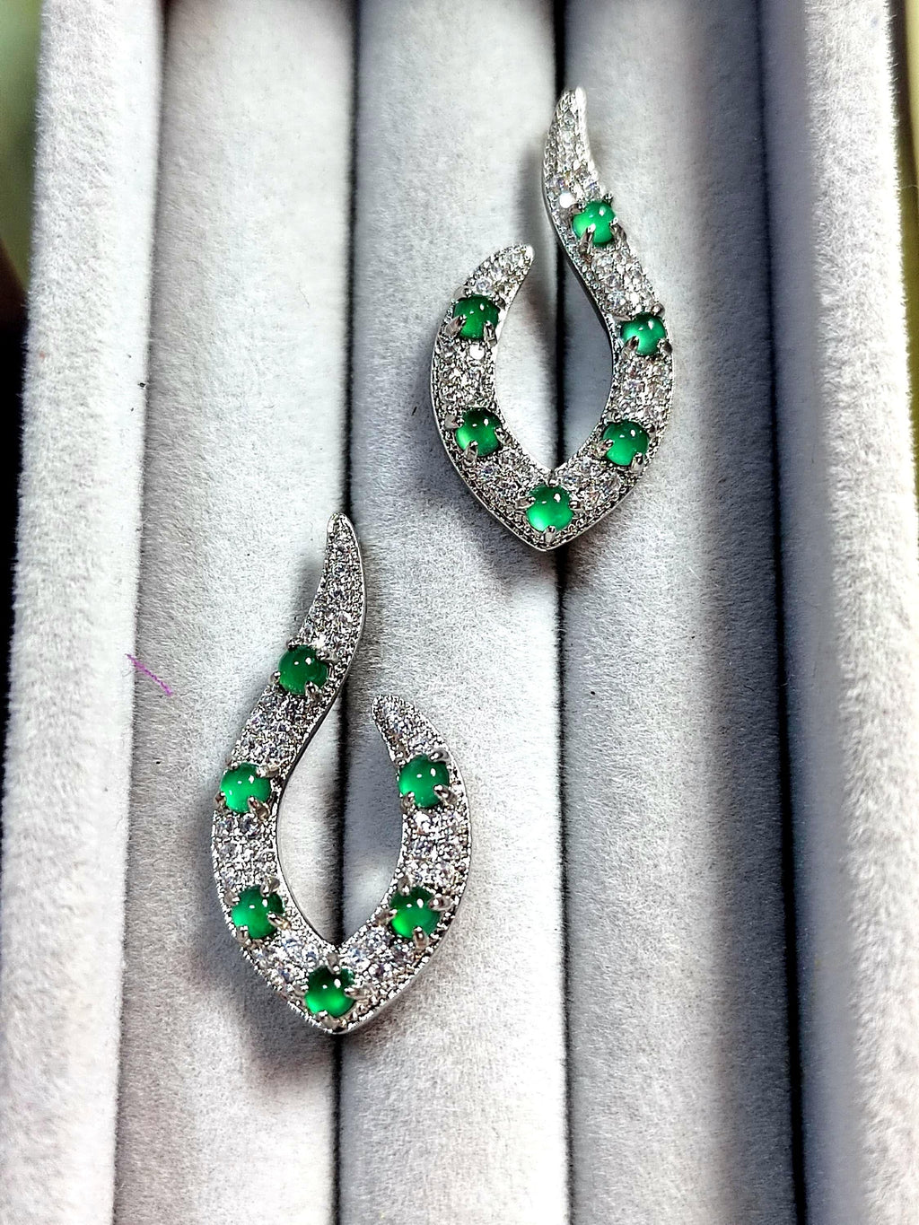 Elegant Jadeite Stud Earrings Design S925 Sterling Silver Guatemala Natural Ocean Blue Zirconia Natural Untreated For Her SL010 - SL Precious