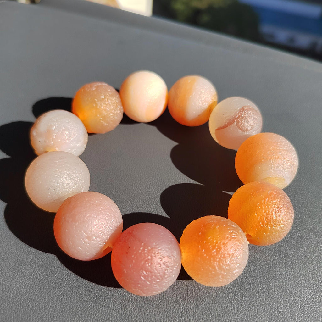 Large 11pcs 19.5-20.4mm Natural Yanyuan Agate Beads Bracelet, Rare Uneven Matte Design, Unique Limited Edition Statement Jewelry SL116B - SL Precious