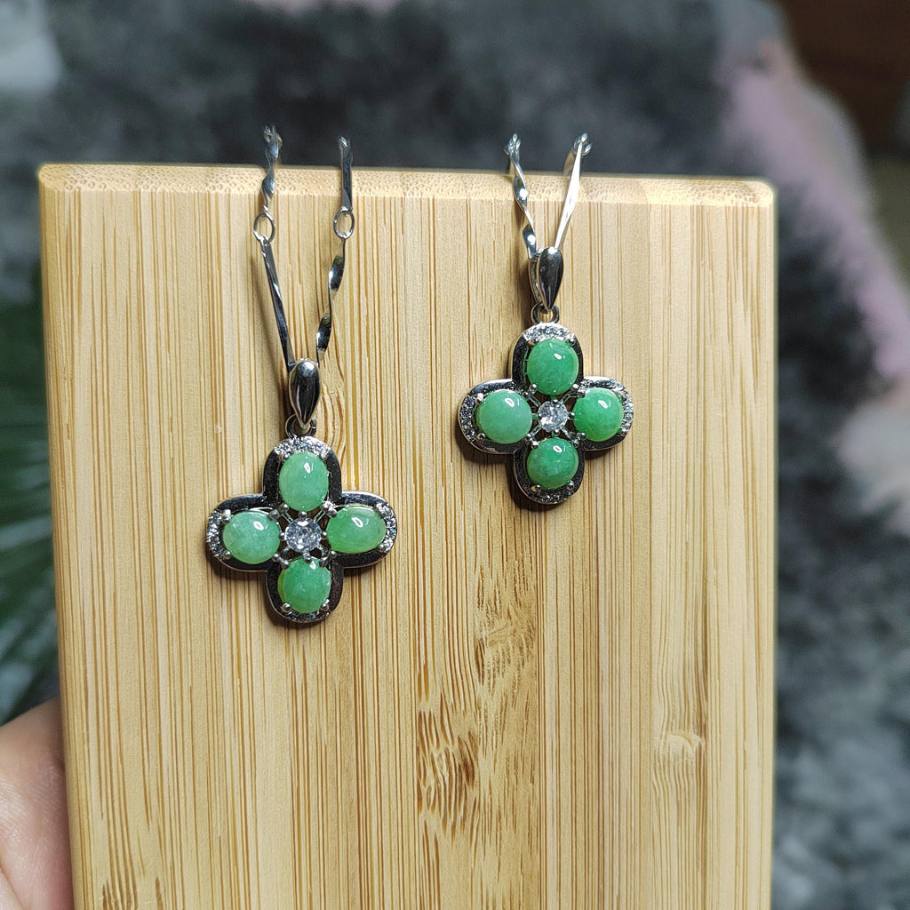 Elegant Burmese Green Jadeite Necklace with Zirconia - Genuine A-Grade Gemstone on 925 Silver Chain SL039 - SL Precious