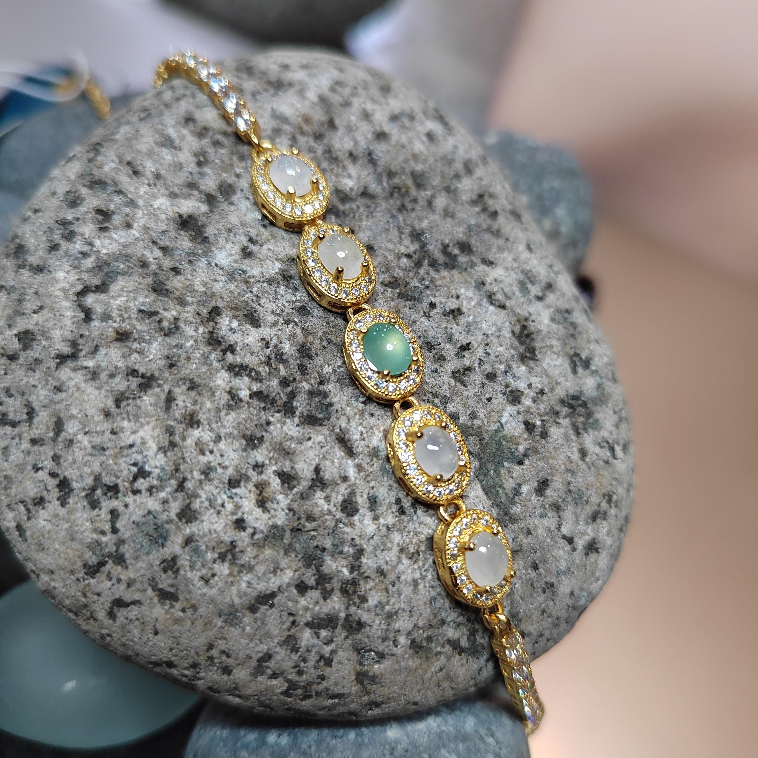 Luxurious Burmese Jadeite Bracelet with 18K Gold Plating | Exquisite Oval Design | Certified Quality SL8010