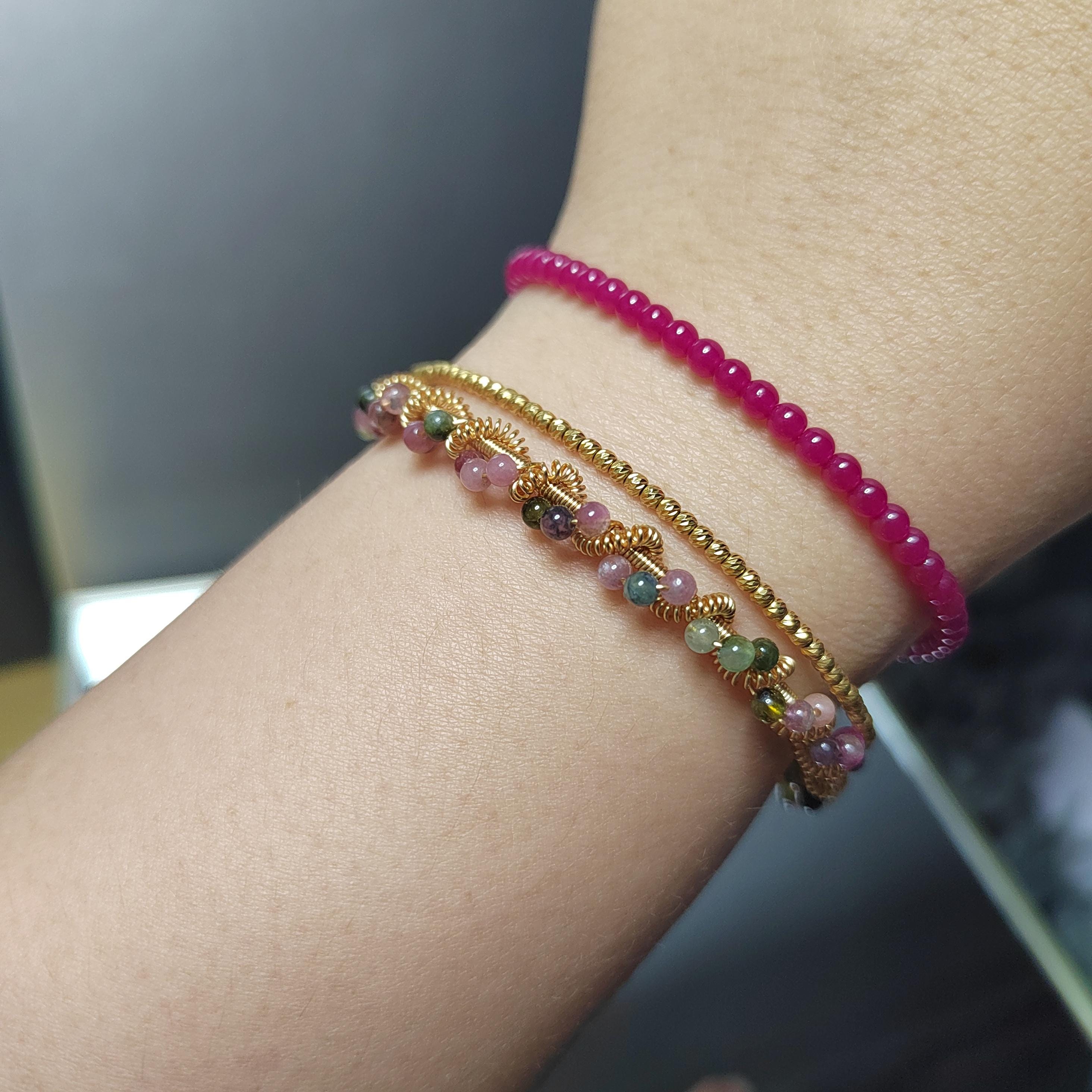 Elegant 14K Gold Plated Adjustable Tourmaline Bangle, Colorful Gemstone Bracelet for Women, Unique Gift Jewelry SL240 - SL Precious