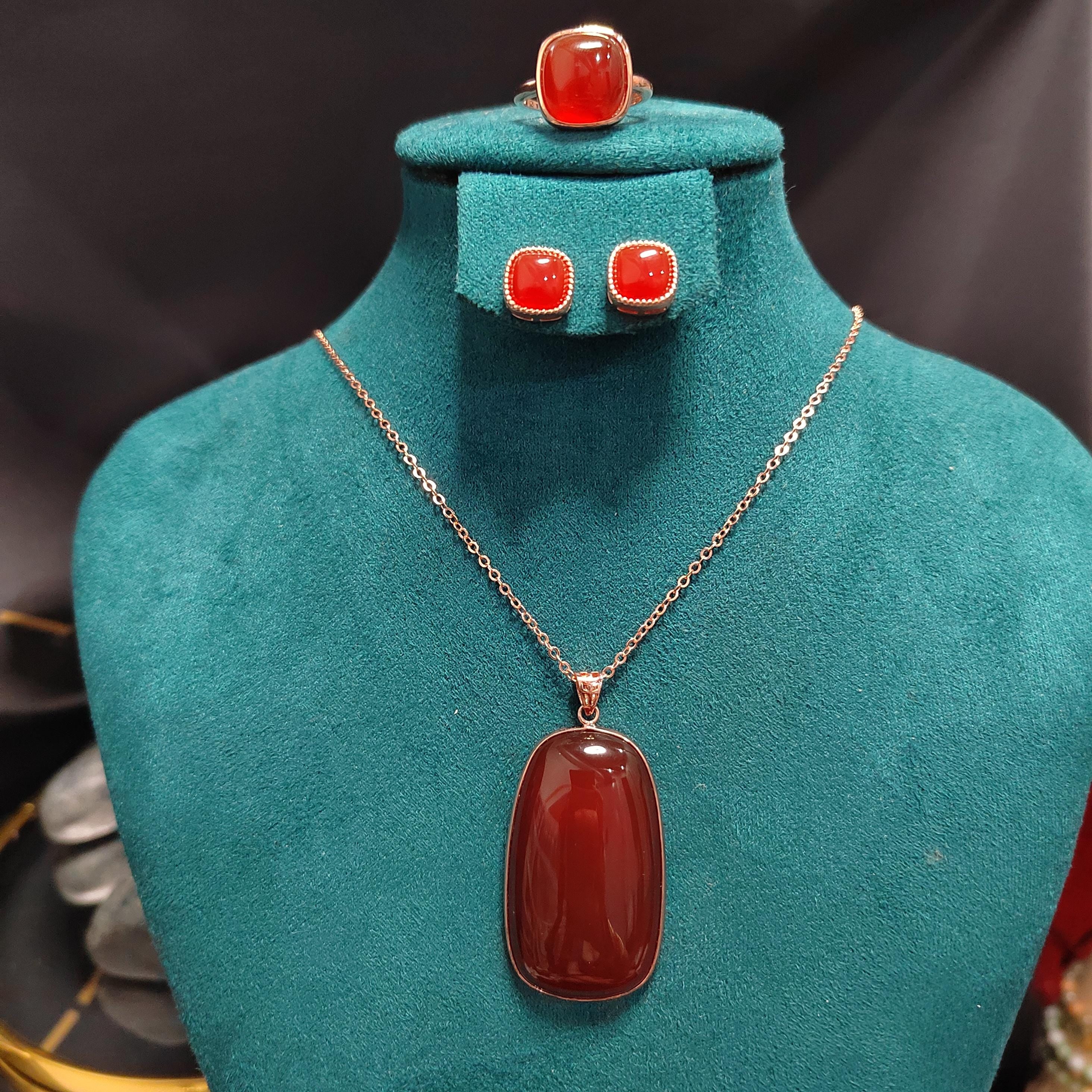Certified Natural Southern Baoshan Nanhong Icy Top Quality Agate 3pcs Set Earrings -Ring -Pendant/Chain 18k Rose Gold Plated S925 SL358