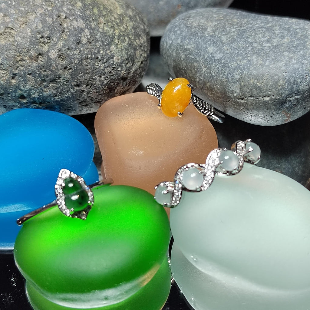 3pcs Natural Untreated Burmese Jadeite Ring Set | Imperial Green, Honey Yellow, Icy White | S925 Silver | No Cert | SL406