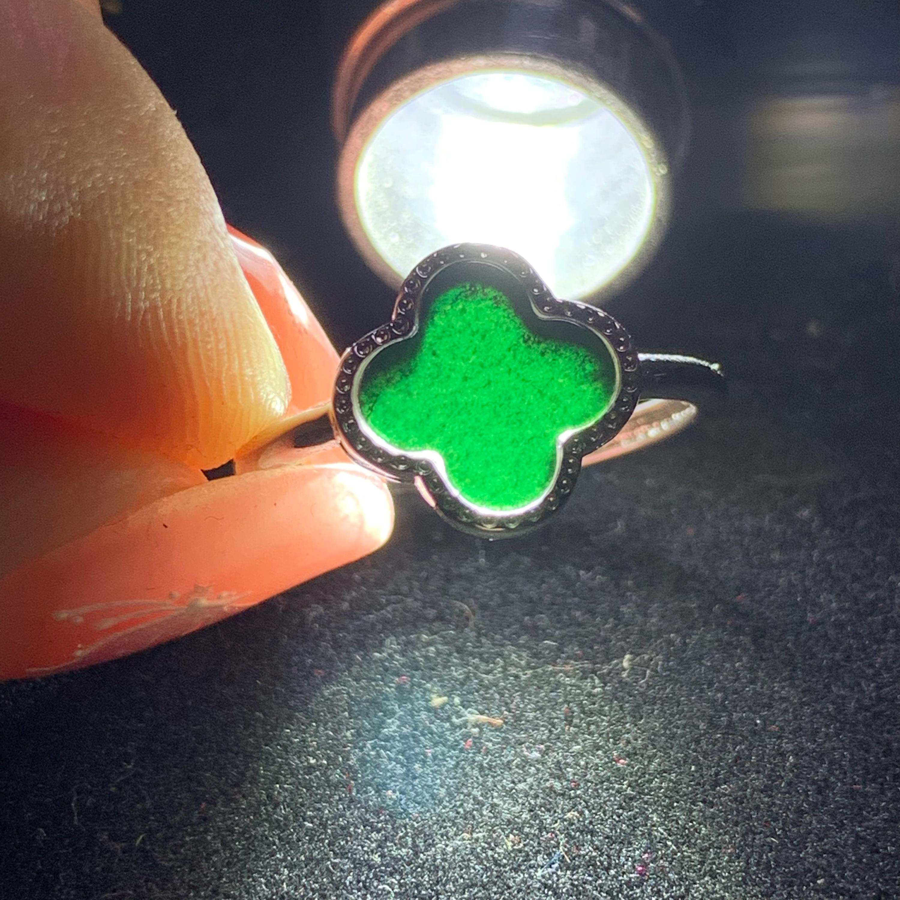Certified Minimalist A-Grade Natural Untreated Burmese Black Ink Jadeite S925 Sterling Silver Lucky Flower Ring For Her SL255X14 - SL Precious