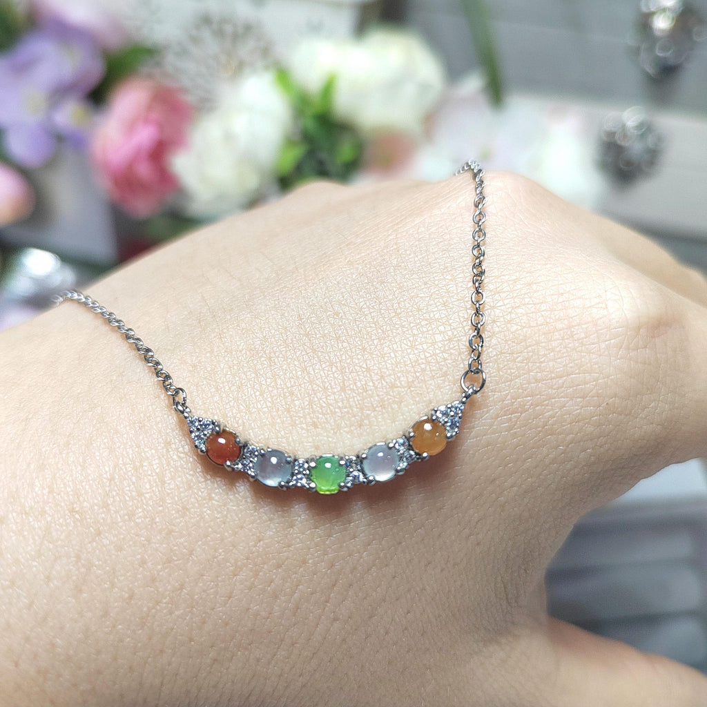 Five Color Icy Clean A-Grade Burmese Minimalist Pendant Necklaces Jadeite 925 Sterling Silver with 18k White Gold Plated SL074 - SL Precious