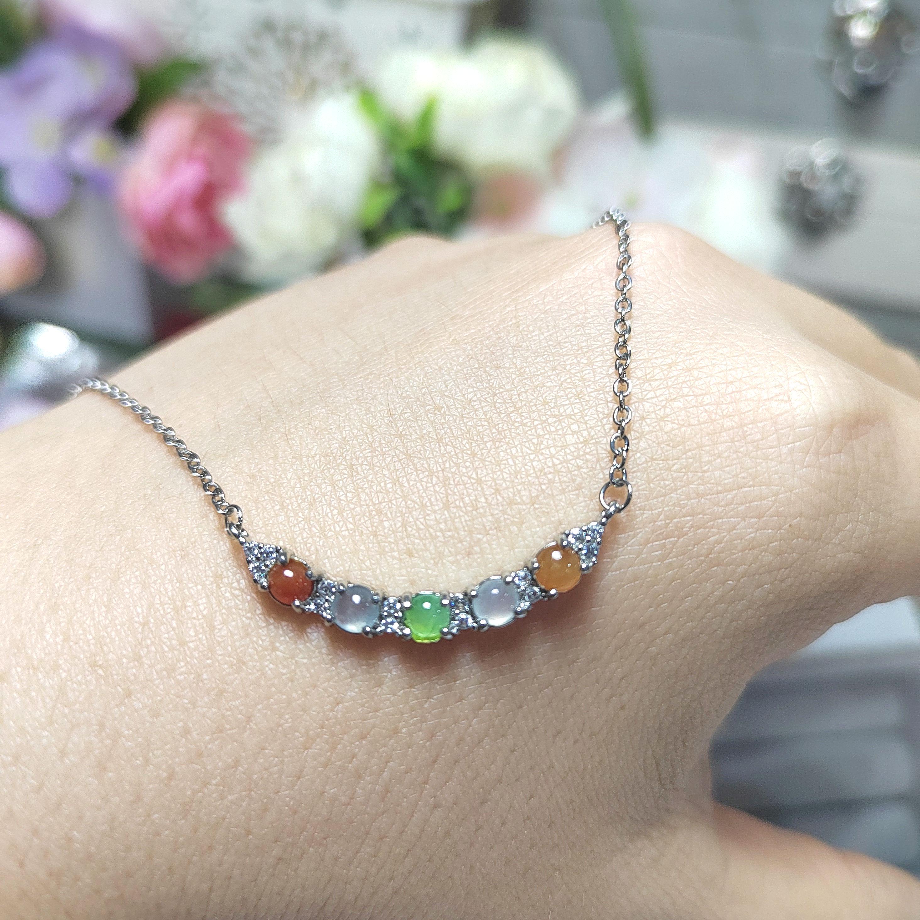 Five Color Icy Clean A-Grade Burmese Minimalist Pendant Necklaces Jadeite 925 Sterling Silver with 18k White Gold Plated SL074 - SL Precious