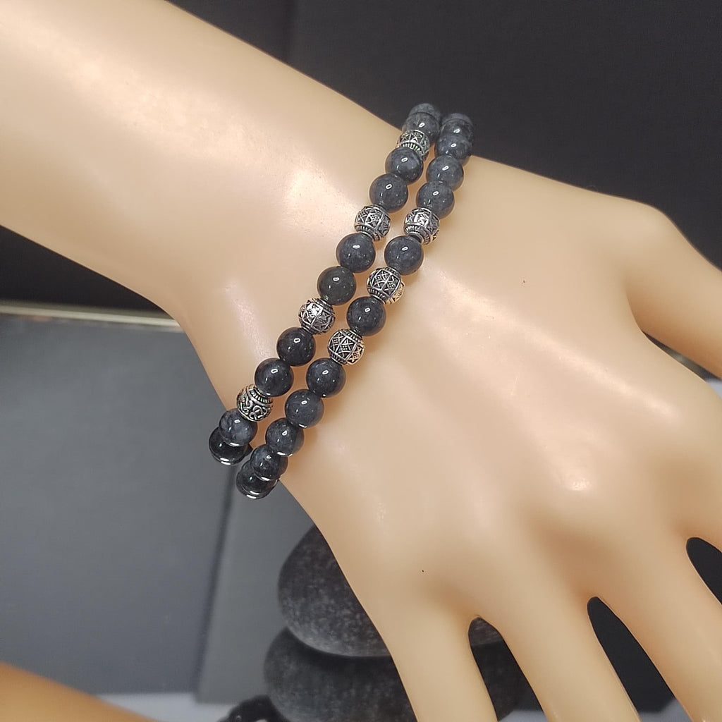 Natural Handmade Minimalist Burmese Icy Black Grey Wuji Jadeite & S999 Pure Silver Bead Bracelet Jewelry SL327 SL327A - SL Precious