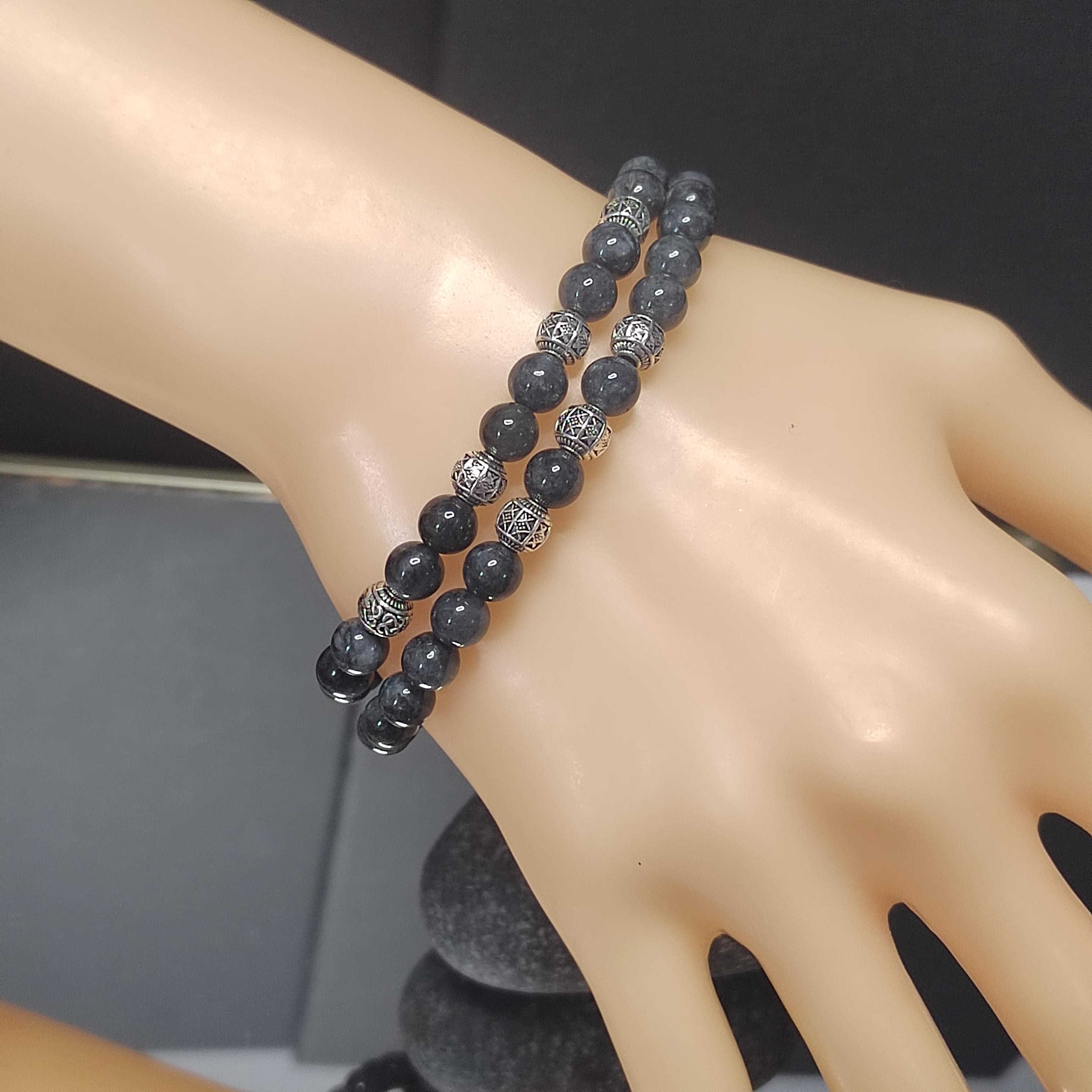 Natural Handmade Minimalist Burmese Icy Black Grey Wuji Jadeite & S999 Pure Silver Bead Bracelet Jewelry SL327 SL327A - SL Precious