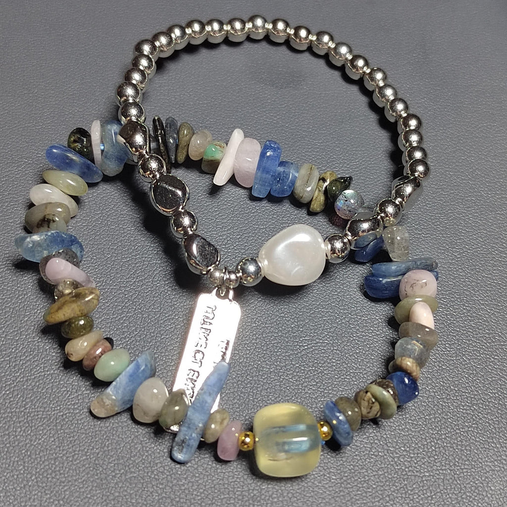 Natural Mix Colors Kunzite Bracelet | Uneven Beads Double-Layer Fashion with Silver Accents SL170 - SL Precious