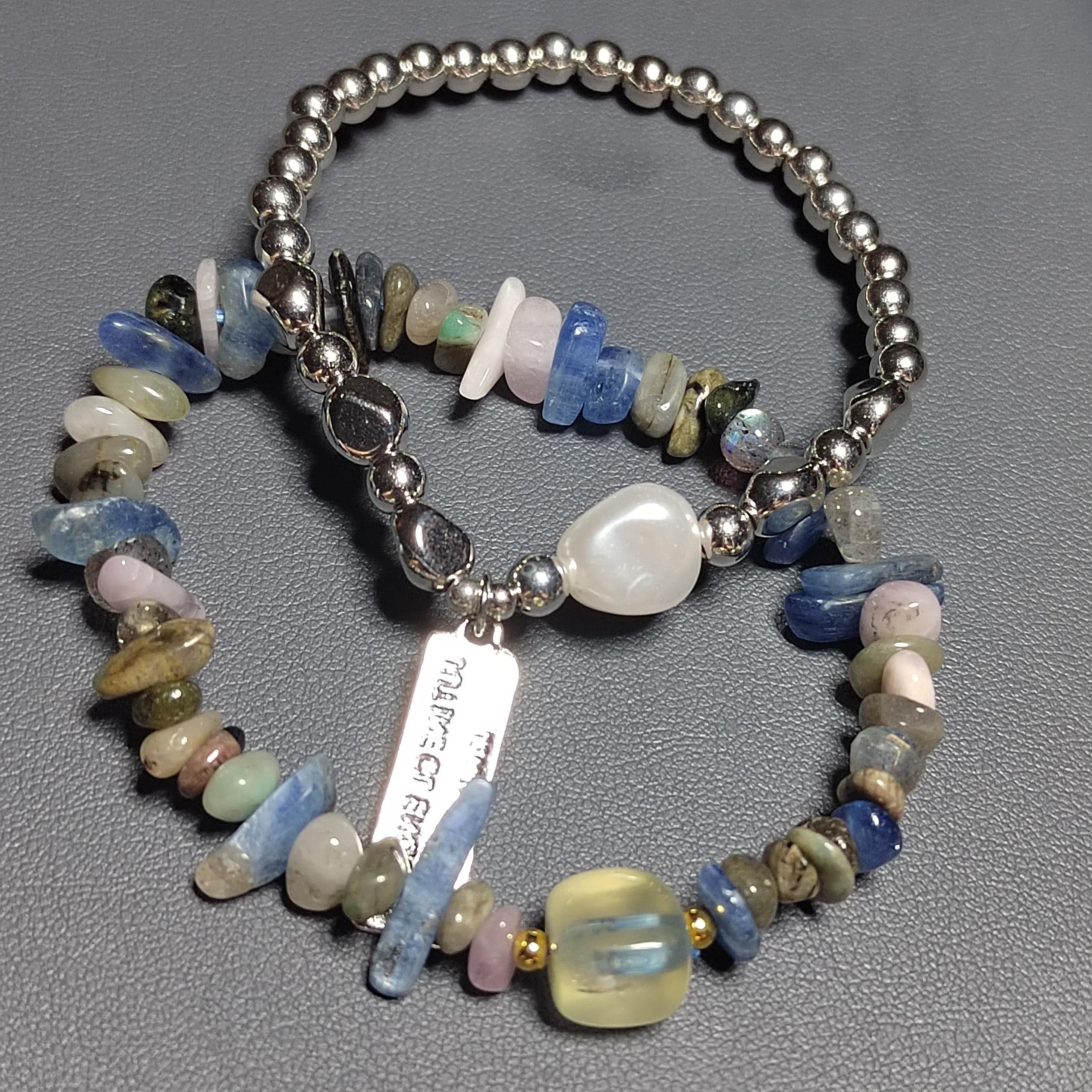 Natural Mix Colors Kunzite Bracelet | Uneven Beads Double-Layer Fashion with Silver Accents SL170 - SL Precious