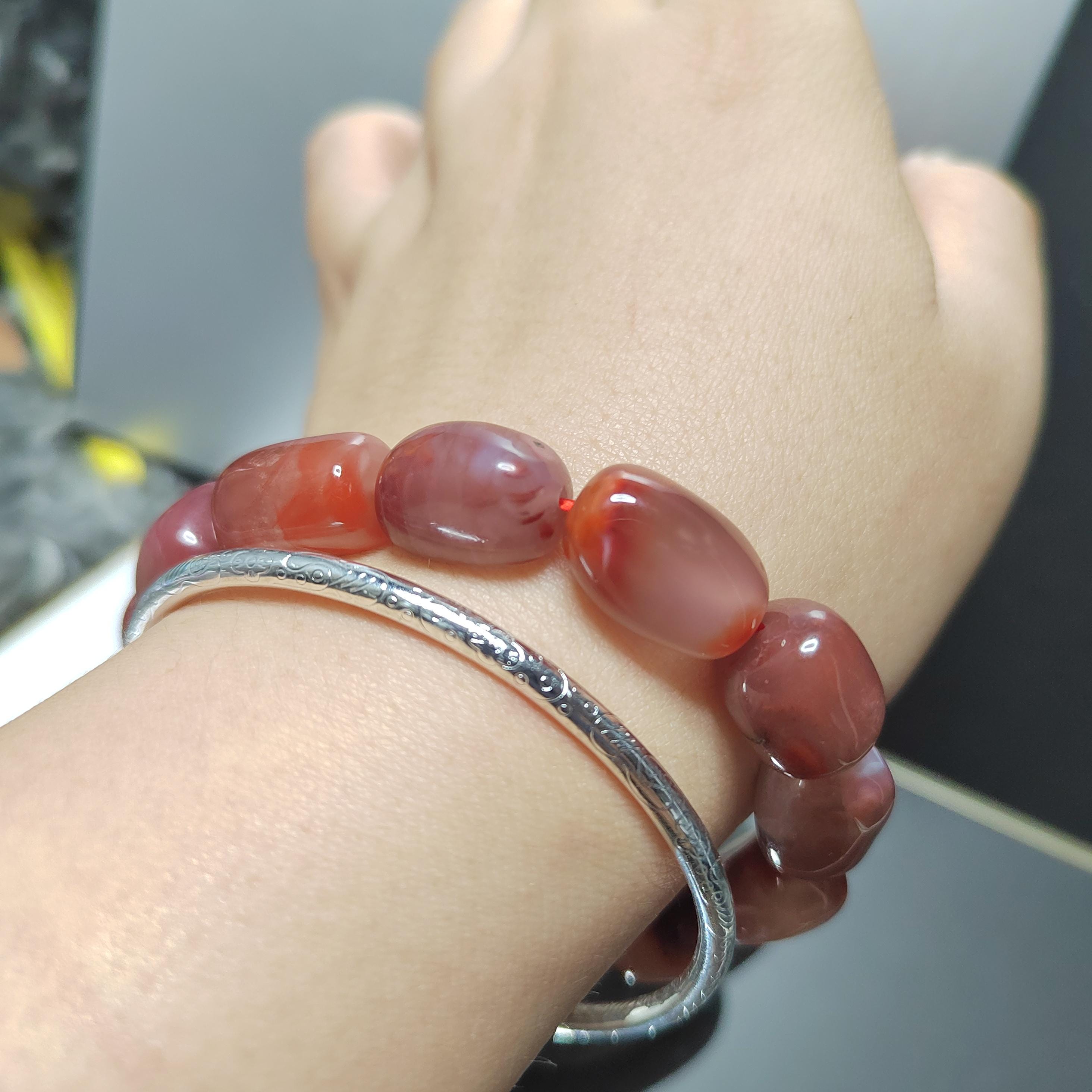 Certified Sichuan Liangshan Iron Skin|Raw Red Nanhong Agate Cylinder|Uneven Cut Beads Bracelet | Handcrafted with SL279