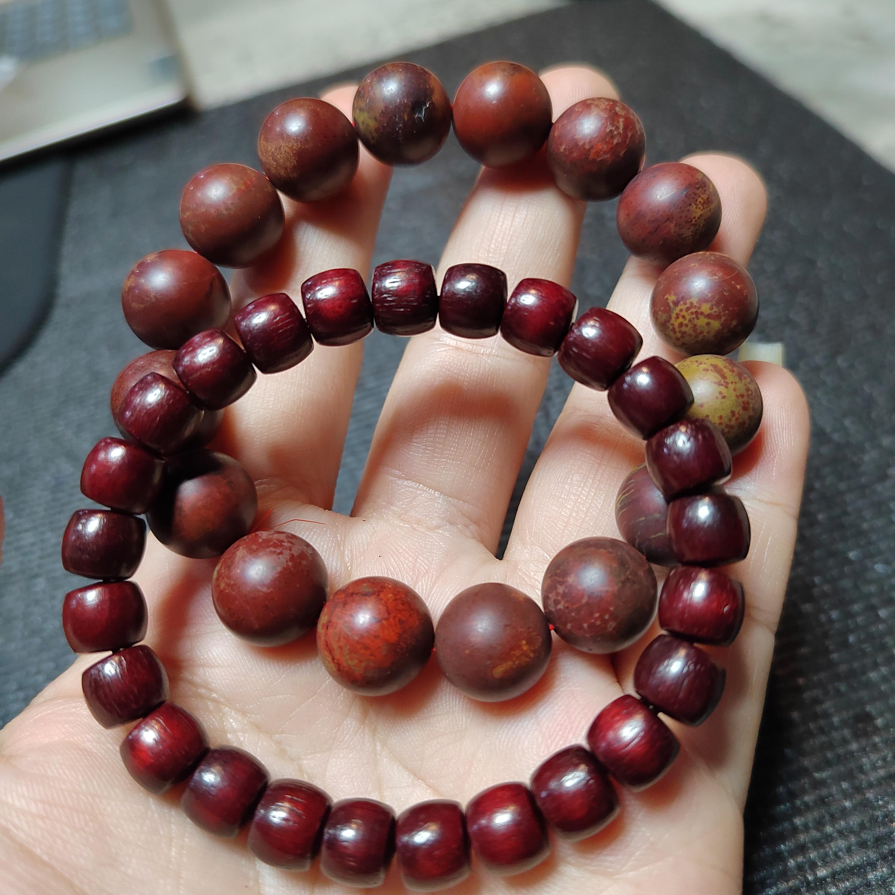 Blood Sandalwood & Certified Wujia Red Agate 2-Piece Bracelet Set | 12.4mm Beads  45.85g With Certificate | SL413