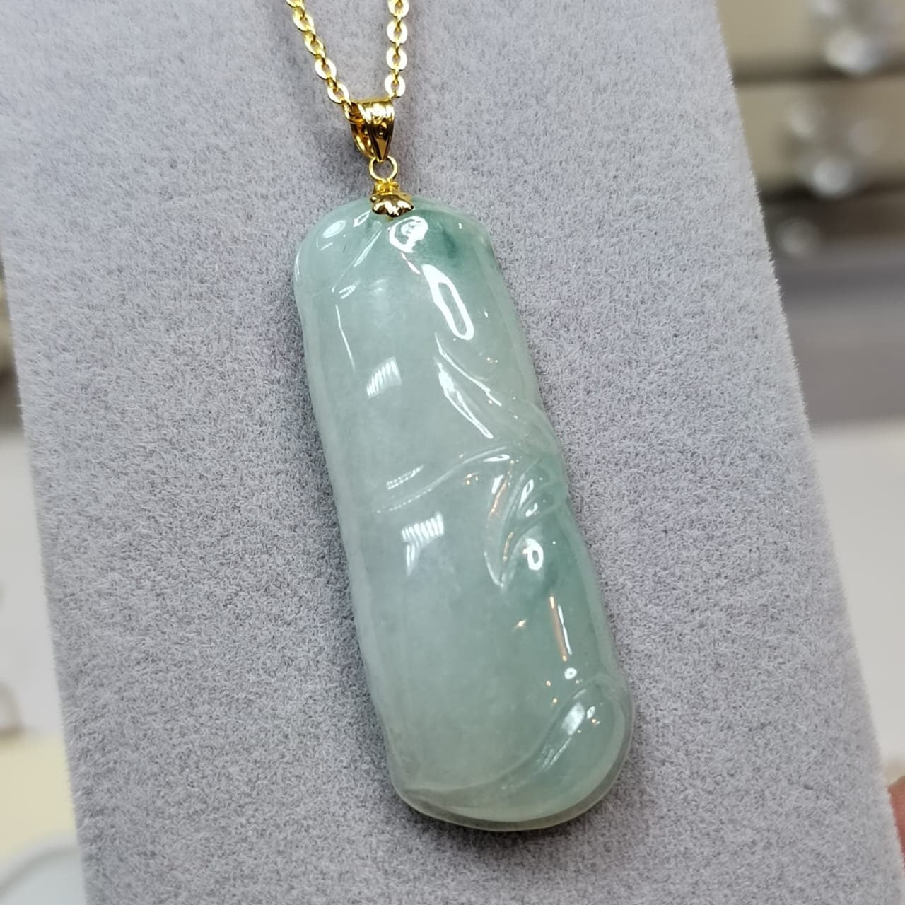 Certified Burmese Natural Gemstone A-Grade Hand Carved Bamboo Jadeite 竹竿 - 步步高升 18k Solid Gold Jewelry for Women Mom SL8018 - SL Precious