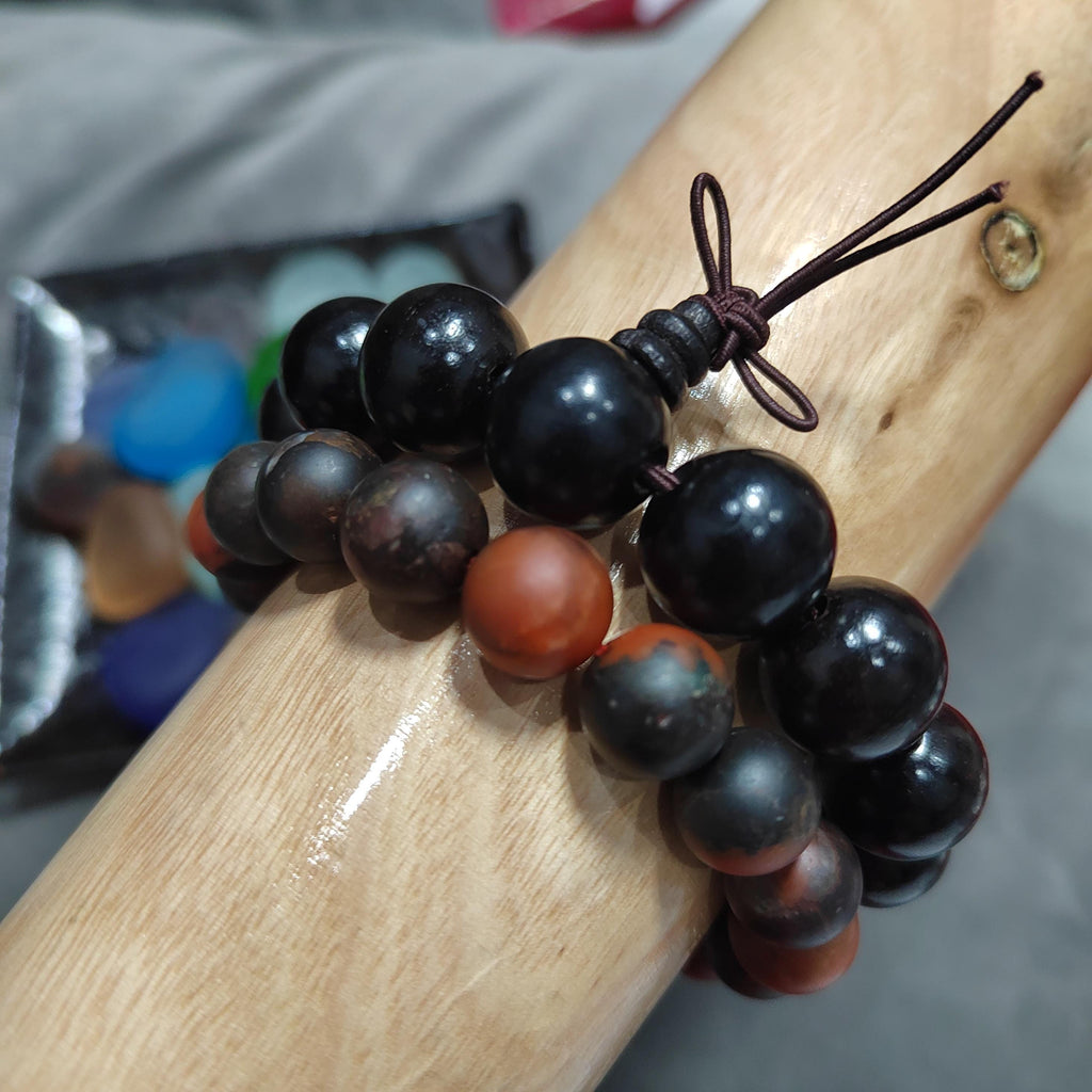 Ebony Wood Bead Bracelet Set with Certified Baoshan Nanhong Agate Matte 11.5mm | 2pcs Natural Bracelets 15mm & 11.5mm SL379