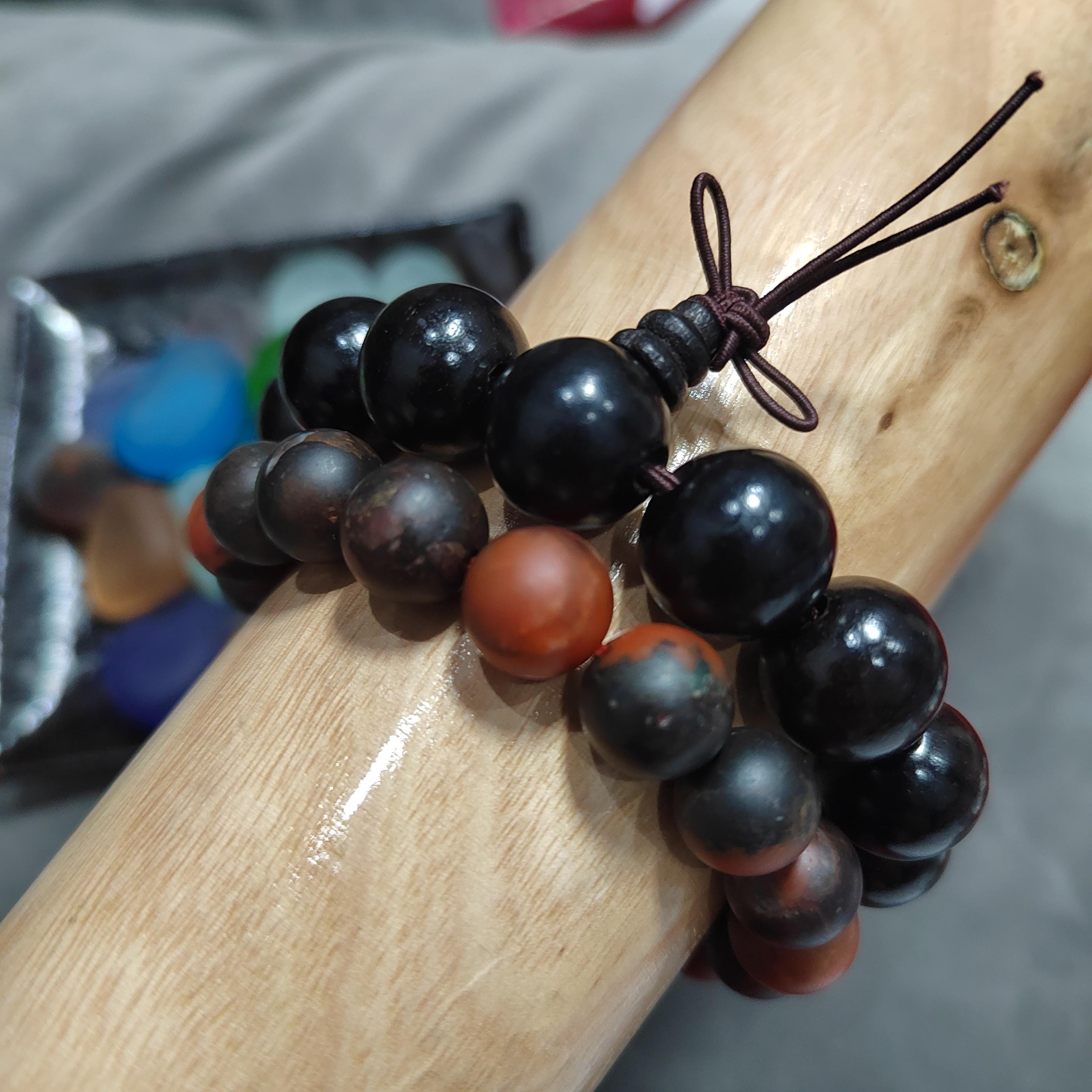 Ebony Wood Bead Bracelet Set with Certified Baoshan Nanhong Agate Matte 11.5mm | 2pcs Natural Bracelets 15mm & 11.5mm SL379