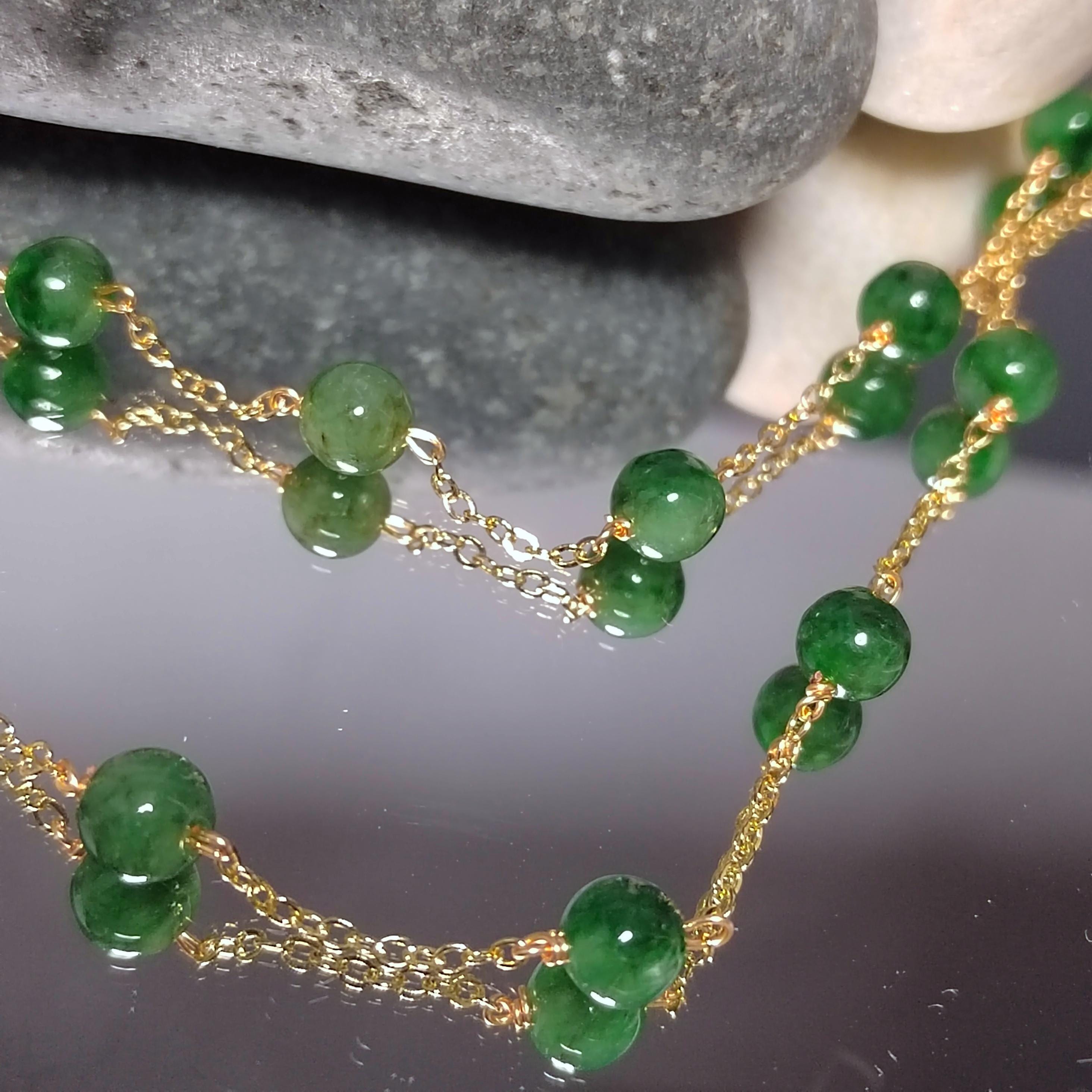 Certified 2pcs Set A-Grade Natural Untreated Burmese Minimalist Imperial Green Jadeite Simple Design Bracelet & Necklace For Her Gifts SL293