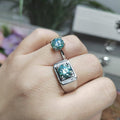 Light Blue Moissanite with Zircon Accent Couple Rings Set S925 Silver Plated with 18K White Gold for Wedding, Anniversary, Engagement SL081 - SL Precious