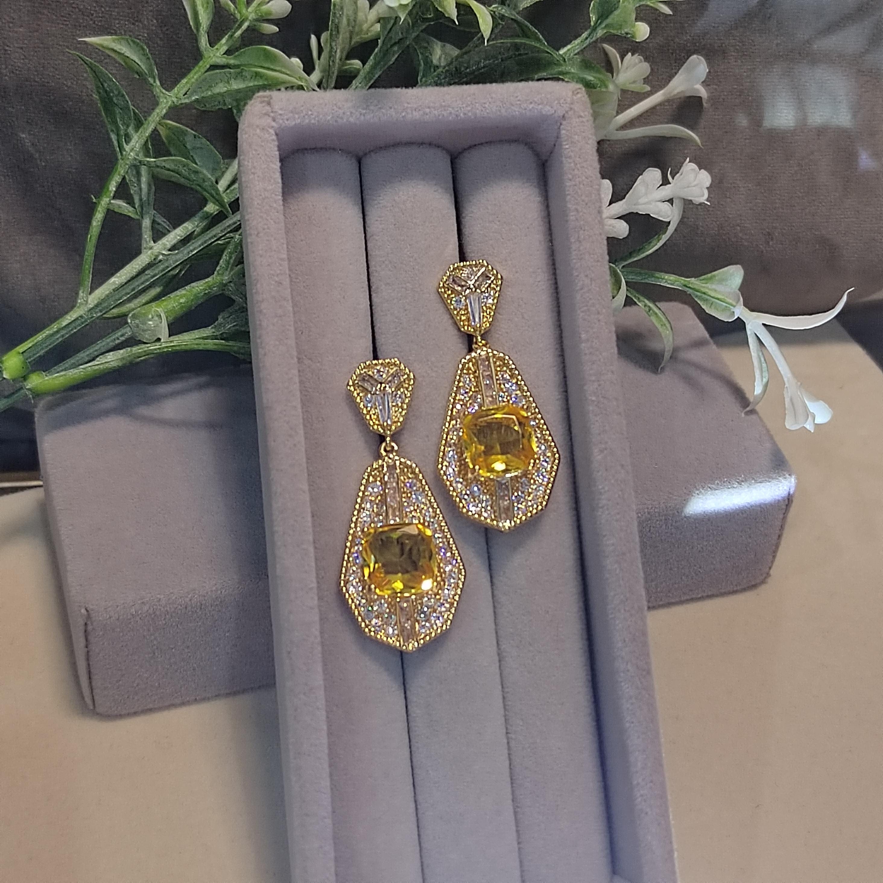 Real Gold Plated Stud Zircon White Yellow Luxury Elegant Earring Party, Anniversary, Wedding, Casual SL157 - SL Precious