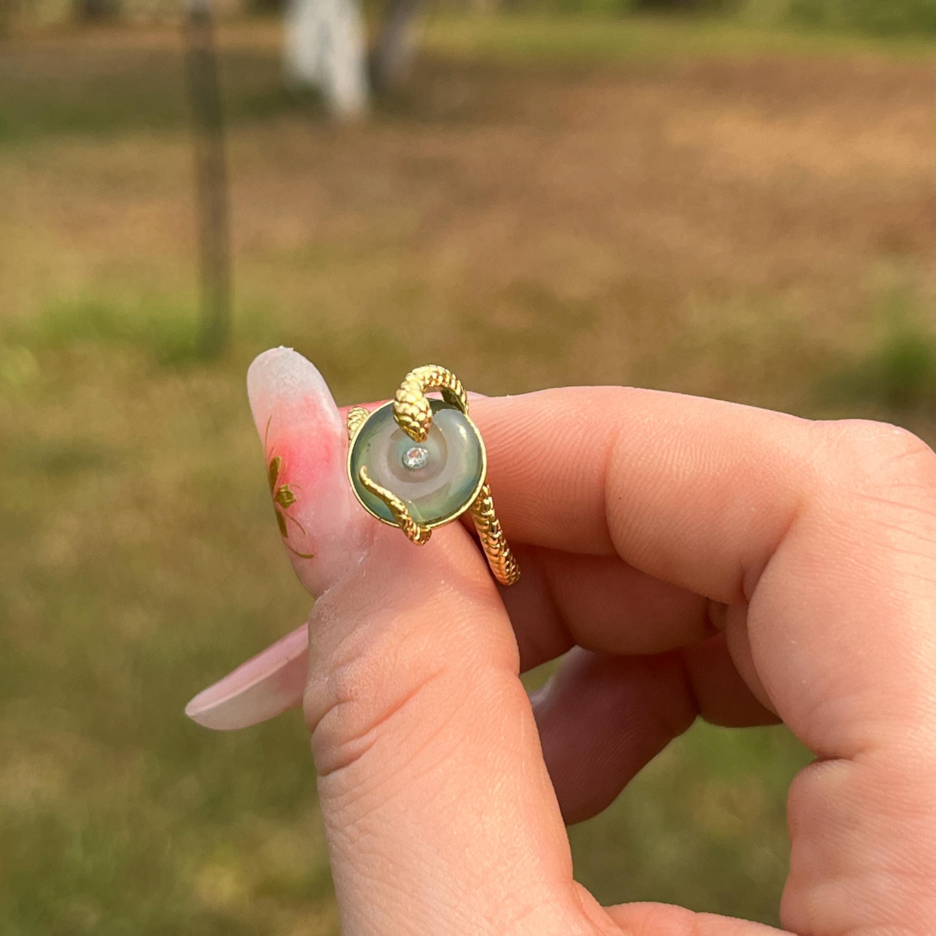 Certified Natural Untreated Guatemala Ocean Blue Donut Snake Jadeite 14k Gold Plated on S925 Sterling Silver Ring SL370x38