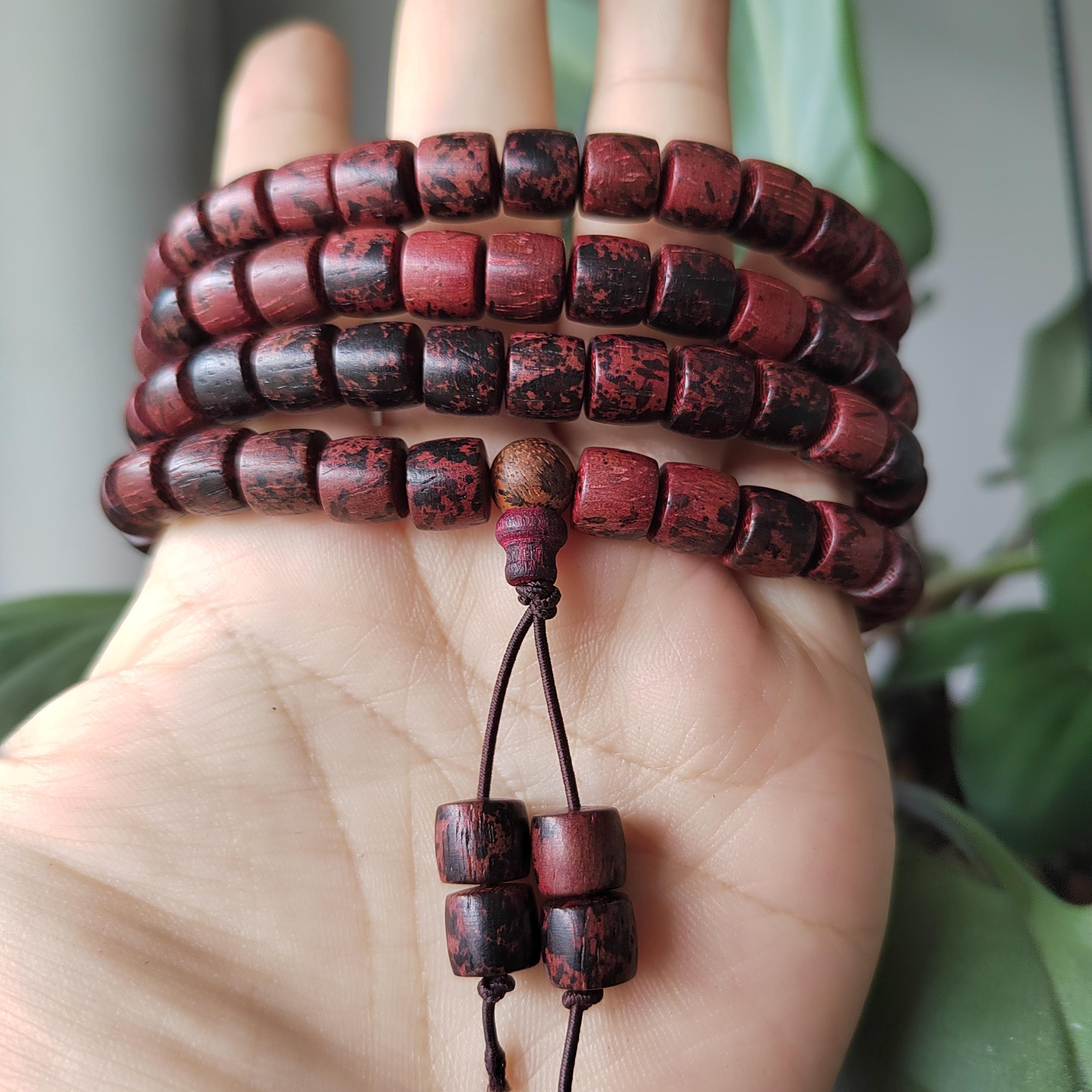 Cambodian Red Agarwood Mala Bracelet: 108 Aromatic Prayer Beads SL421