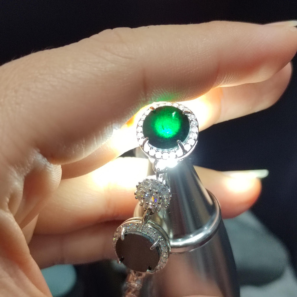 Certified Unique Natural Untreated Burmese Black Ink Jadeite Bracelet Full with Zircon Stone Set SL373