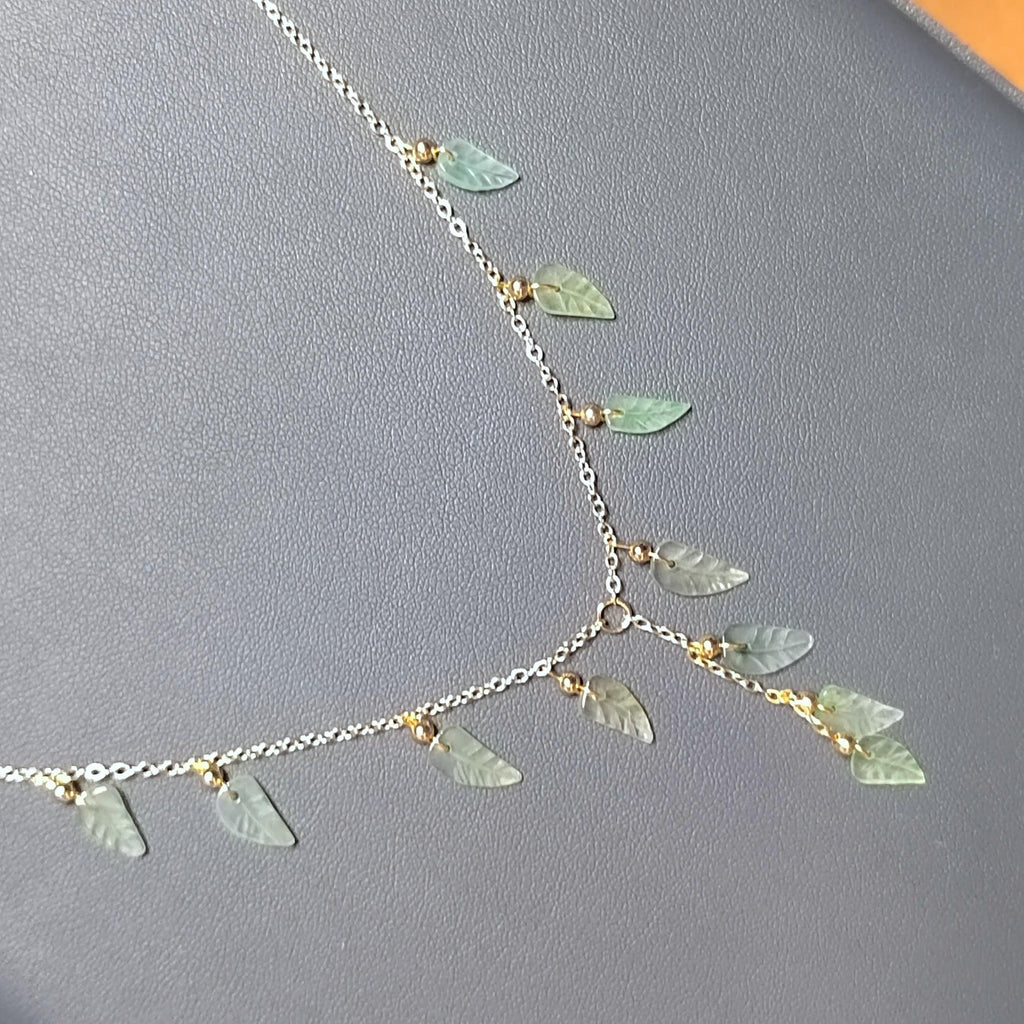 Certified A-Grade Natural Untreated Burmese Leaf Carved 14k GF Set V Shape Drop Design Necklaces | Any Occasion | For Her SL291