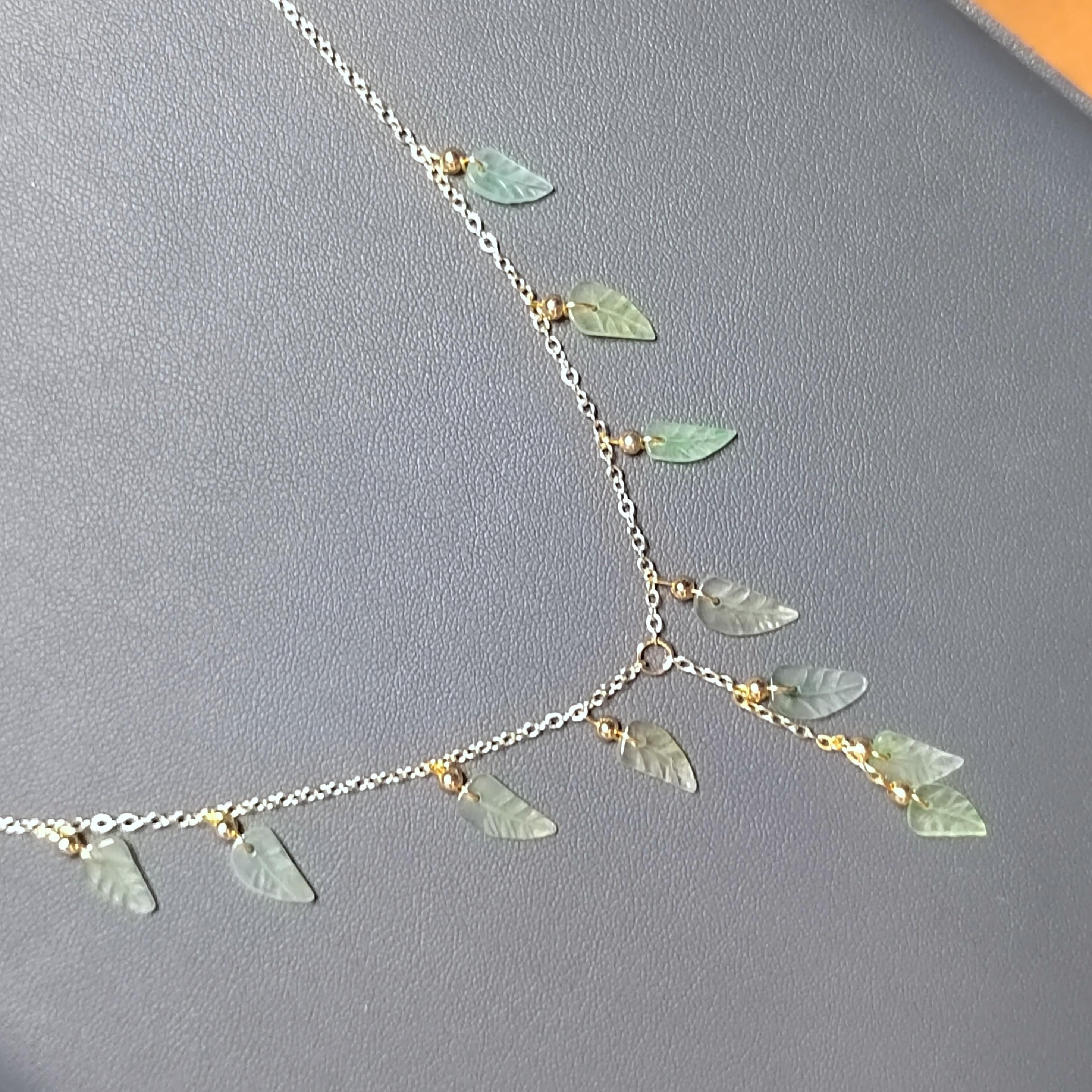 Certified A-Grade Natural Untreated Burmese Leaf Carved 14k GF Set V Shape Drop Design Necklaces | Any Occasion | For Her SL291