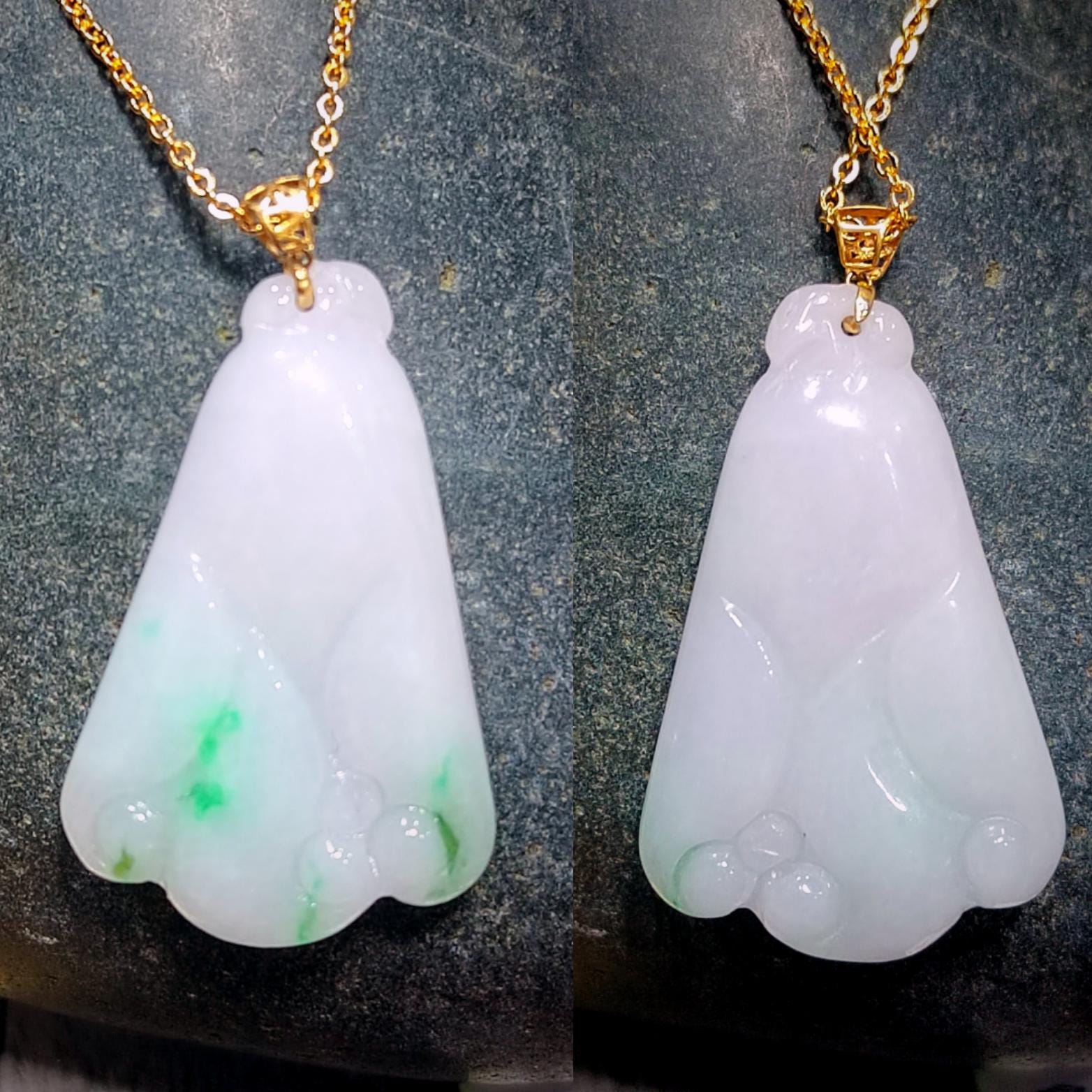 Certified Burmese Natural Untreated Light Green Flower Shape Jadeite 18K Solid Gold Buckle Pendant Jewelry For Best Friend, Mom, Wife SL016 - SL Precious