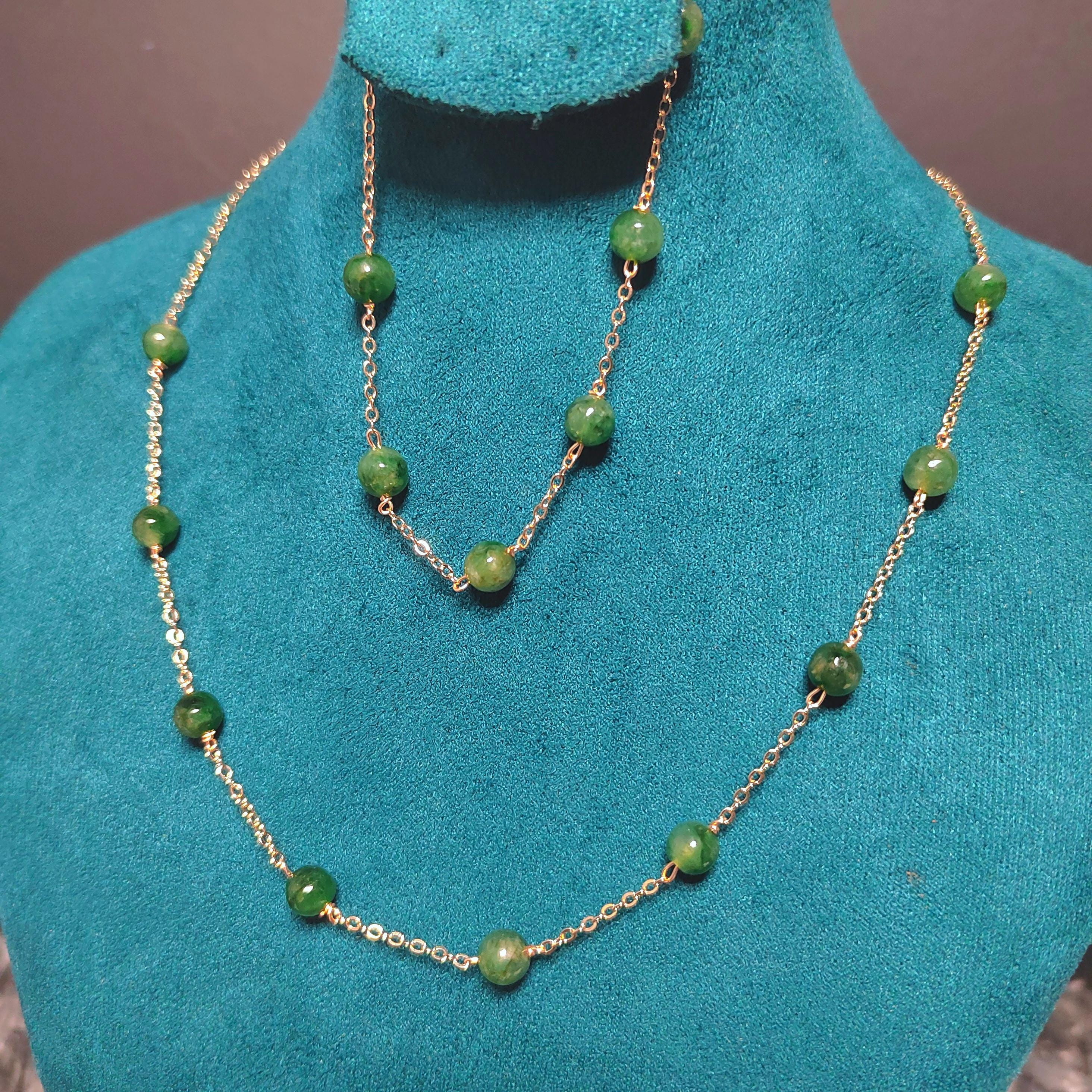 Certified 2pcs Set A-Grade Natural Untreated Burmese Minimalist Imperial Green Jadeite Simple Design Bracelet & Necklace For Her Gifts SL293