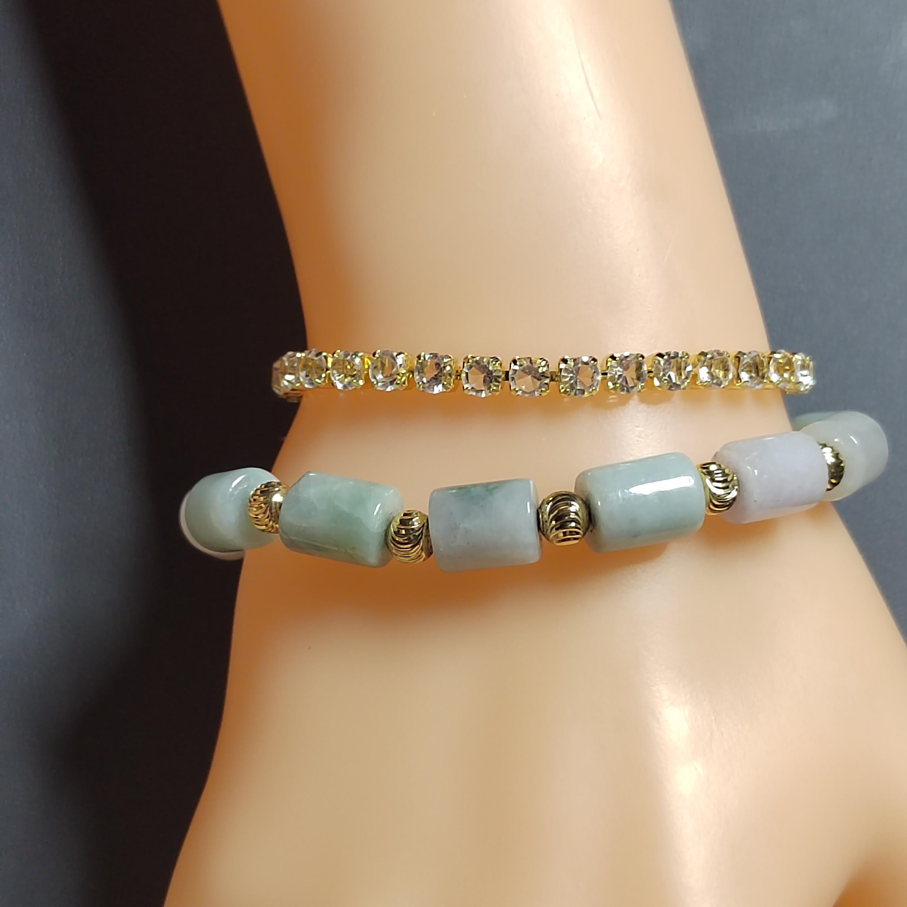 Burmese Cylindrical Beads Jadeite Bracelet With Free Rhinestone Bracelet Double Layer Design SL160
