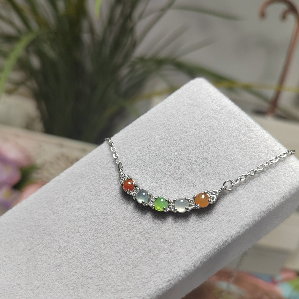 Five Color Icy Clean A-Grade Burmese Minimalist Pendant Necklaces Jadeite 925 Sterling Silver with 18k White Gold Plated SL074 - SL Precious