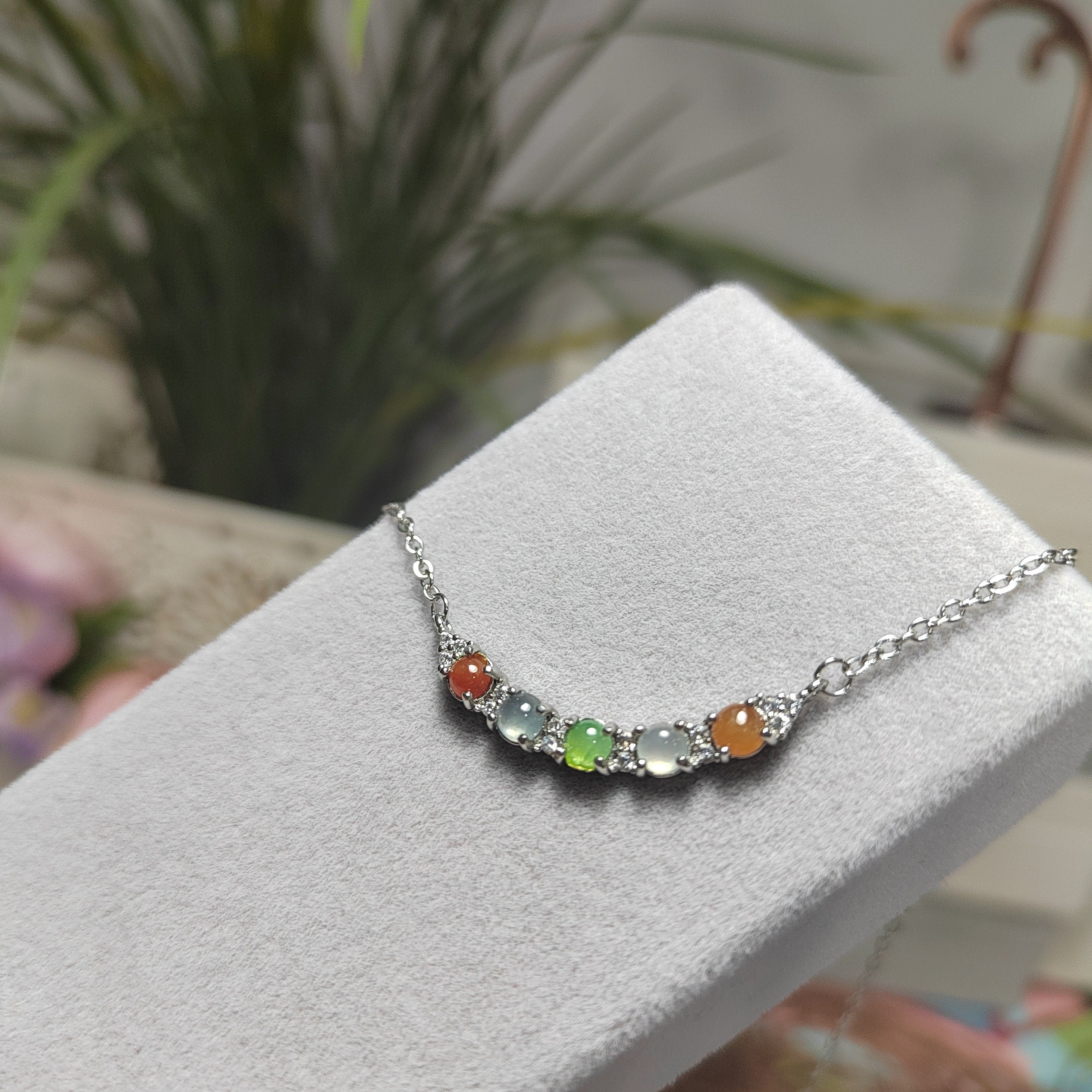 Five Color Icy Clean A-Grade Burmese Minimalist Pendant Necklaces Jadeite 925 Sterling Silver with 18k White Gold Plated SL074 - SL Precious