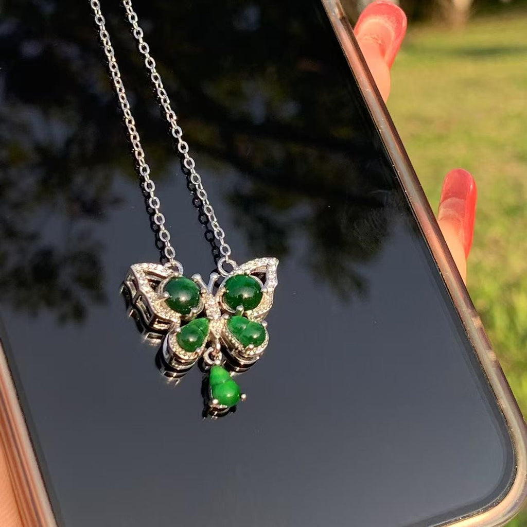 Certified A-Grade Natural Guatemala Imperial Green Butterfly|Zircon| S925 Sterling Silver Elegant Pendant Necklaces Jadeite SL275x34 - SL Precious