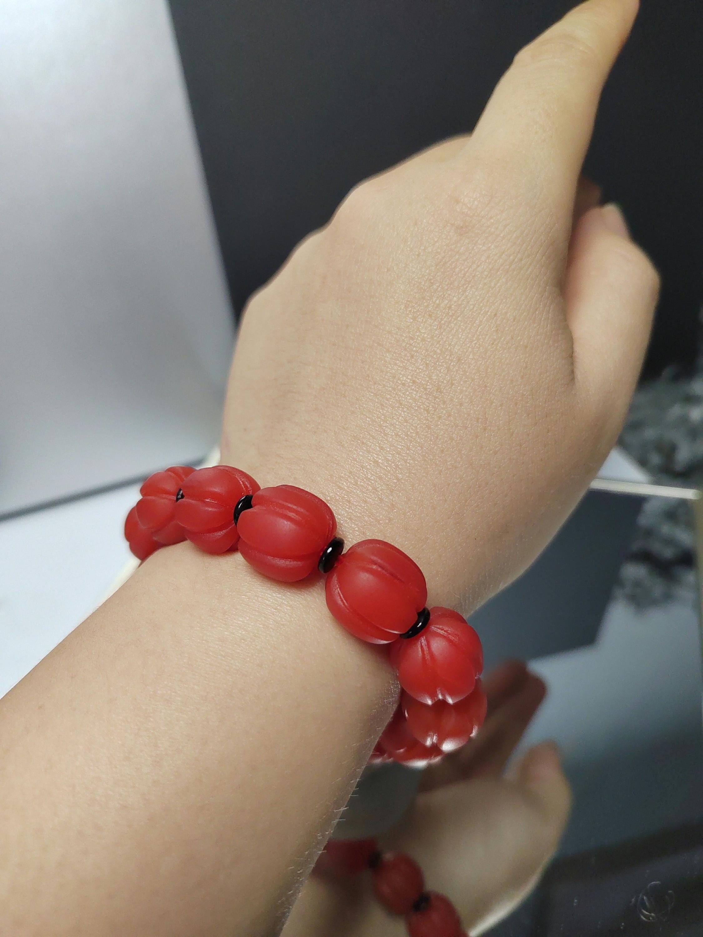 Certified Natural Untreated Baoshan Nanhong Pumpkin Bead Bracelet, Southern Red Agate, Rare Collector’s Gemstone Jewelry – SL169X28