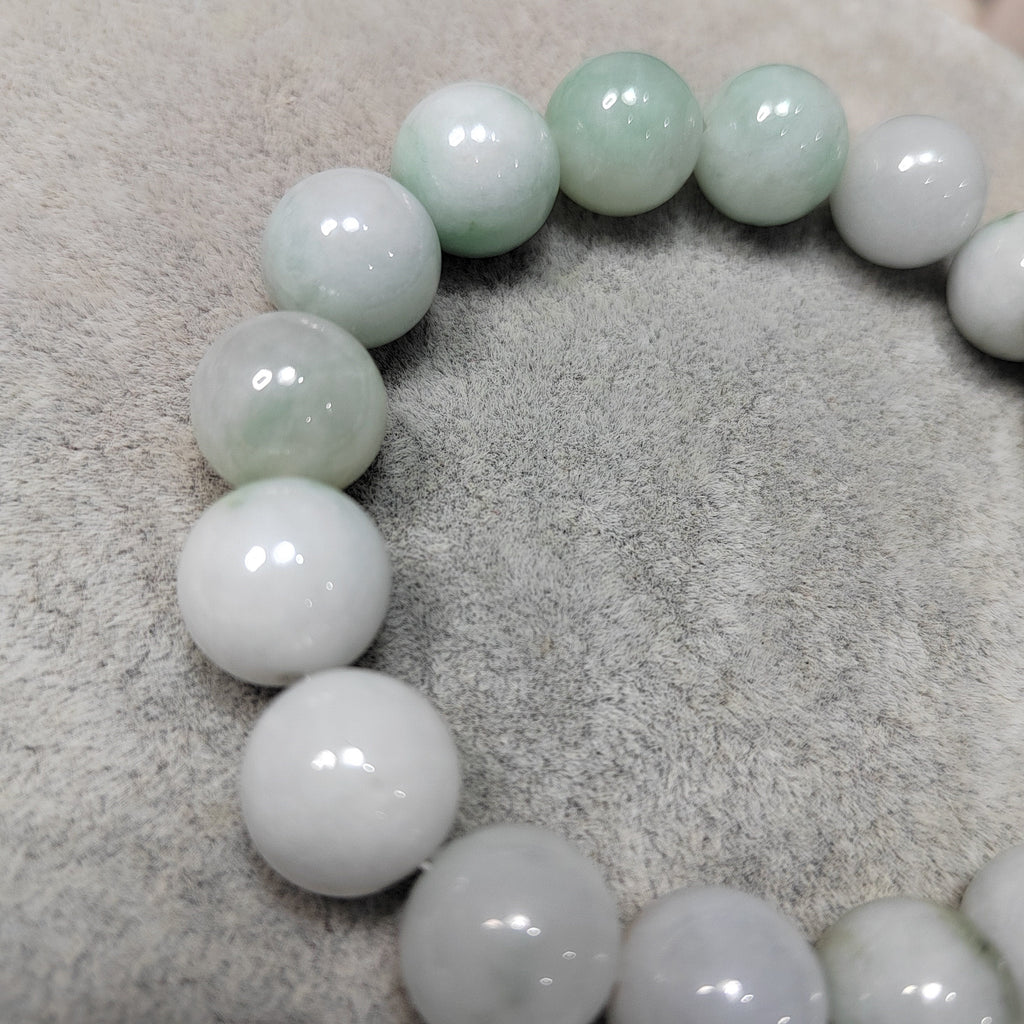 Natural Untreated Burmese Jadeite Bead Bracelet | Icy White, Apple Green, Yellow Mix | Round Beads | SL104 - SL Precious