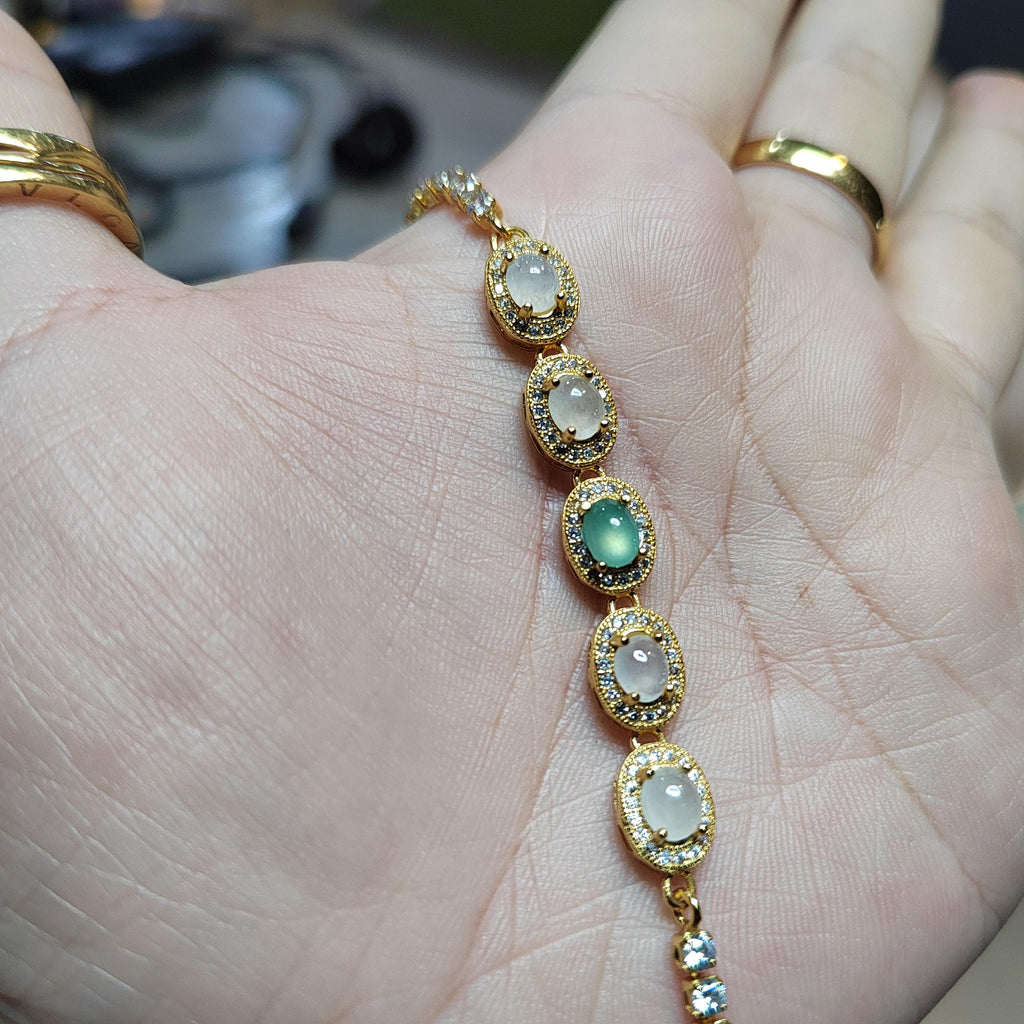 Luxurious Burmese Jadeite Bracelet with 18K Gold Plating | Exquisite Oval Design | Certified Quality SL8010