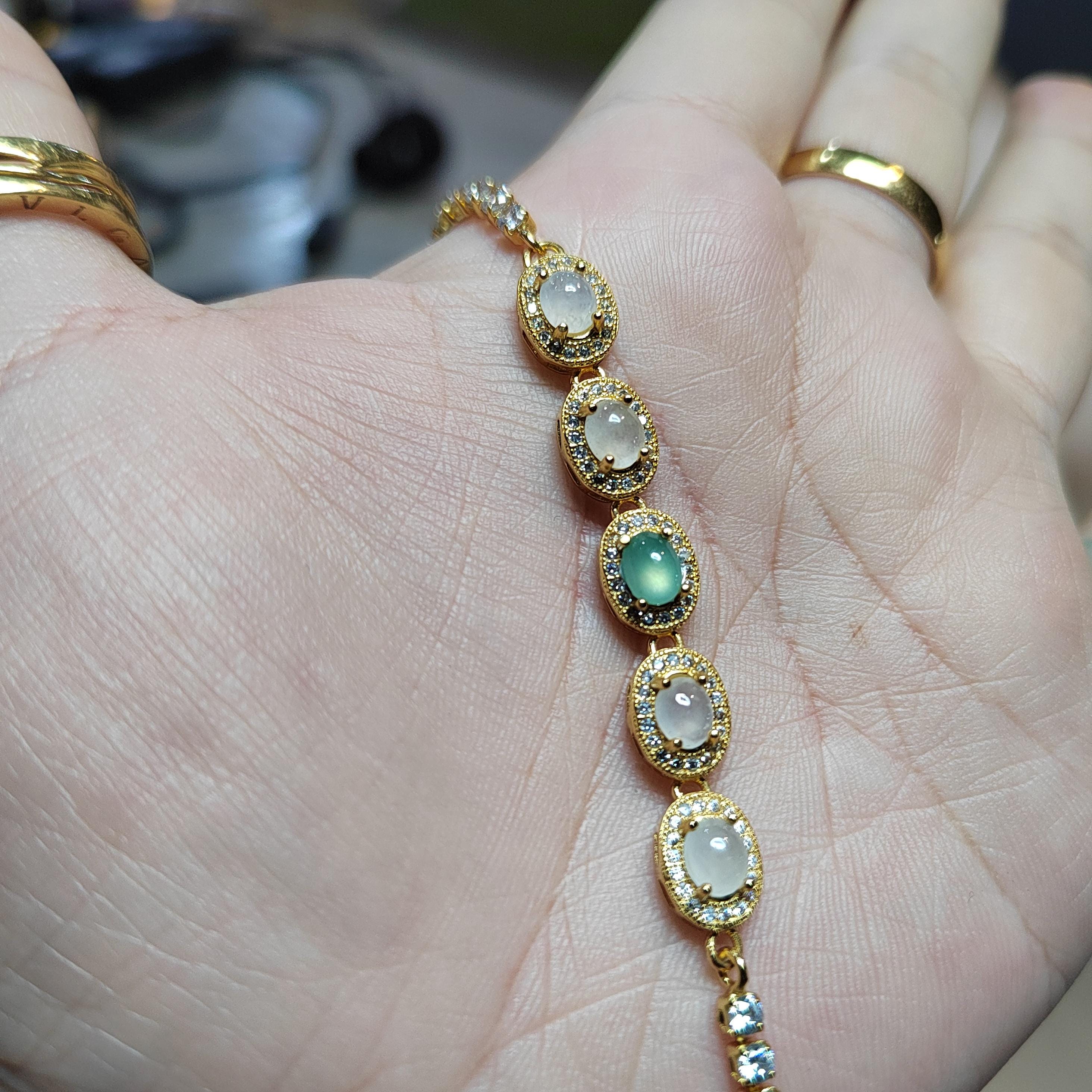 Luxurious Burmese Jadeite Bracelet with 18K Gold Plating | Exquisite Oval Design | Certified Quality SL8010