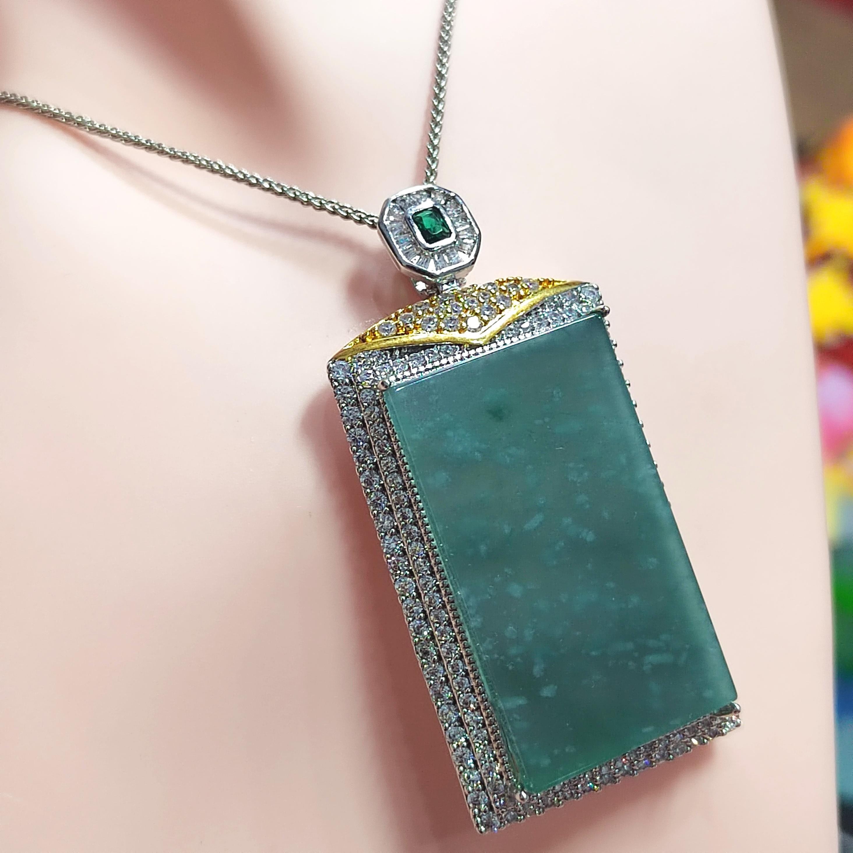 Elegant Guatemala Gemstone Pendant with Icy Snow Flower Blue/Green Jadeite - Unisex 18k Gold Plated Design SL119