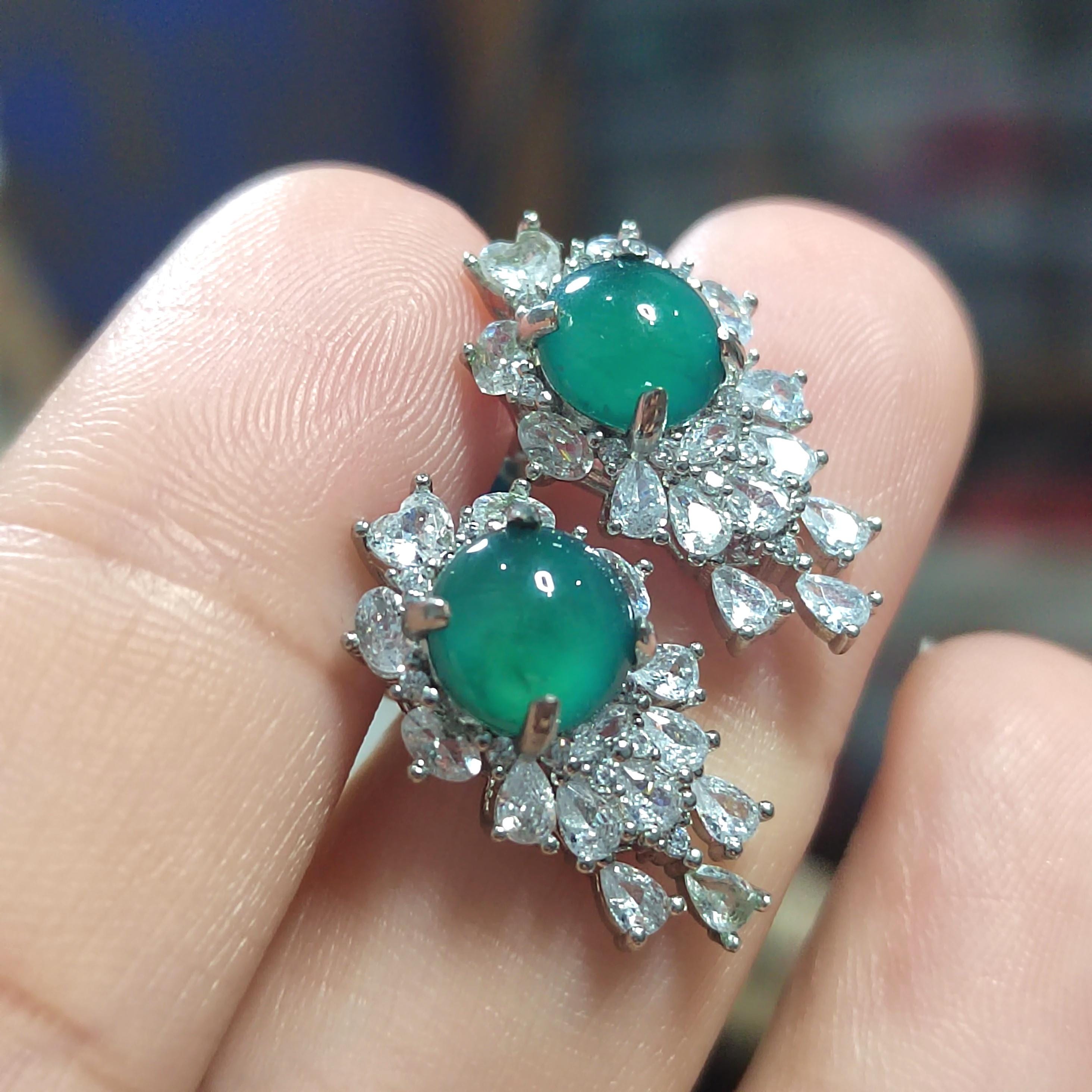 Ocean Blue Guatemala Jadeite Earrings | Elegant White Gold Plated Design with Zirconia Accents SL118