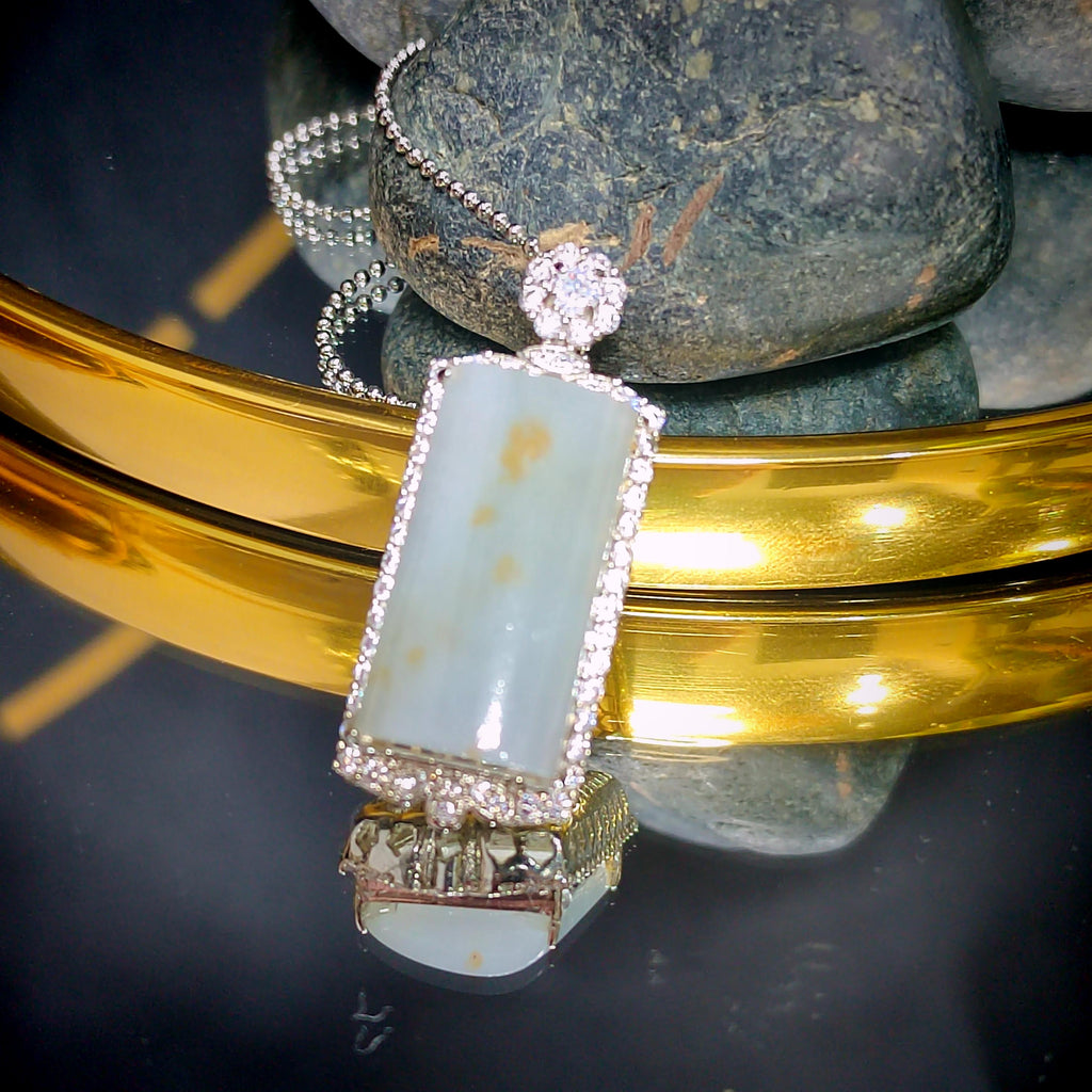 Certified A-Grade Natural Untreated Burmese Cylinder Icy White Yellow Thick Unique Design/Stone Jadeite S925 Silver Pendant SL196 - SL Precious
