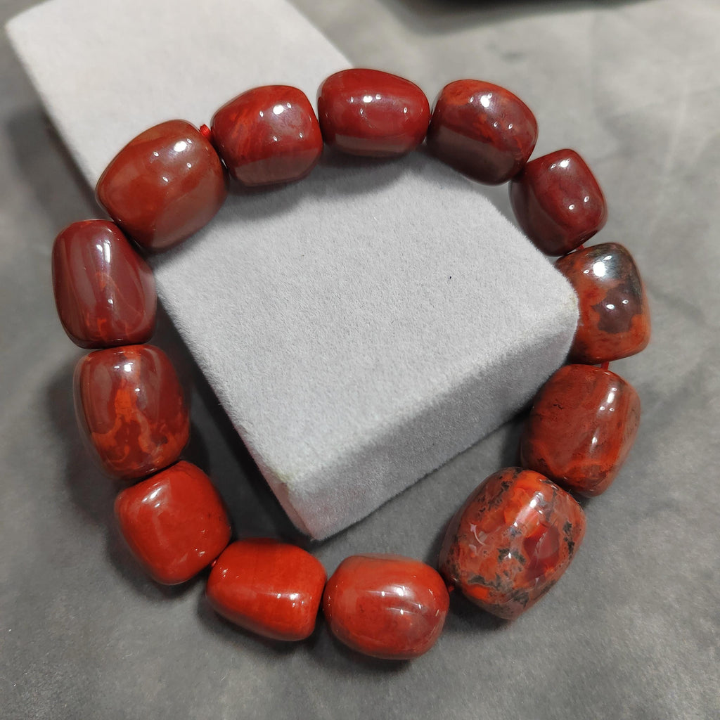 Certified A-Grade Natural Southern Sichuan Liangshan Waxi Ox Blood Large Uneven Cut Beads Bracelet SL381