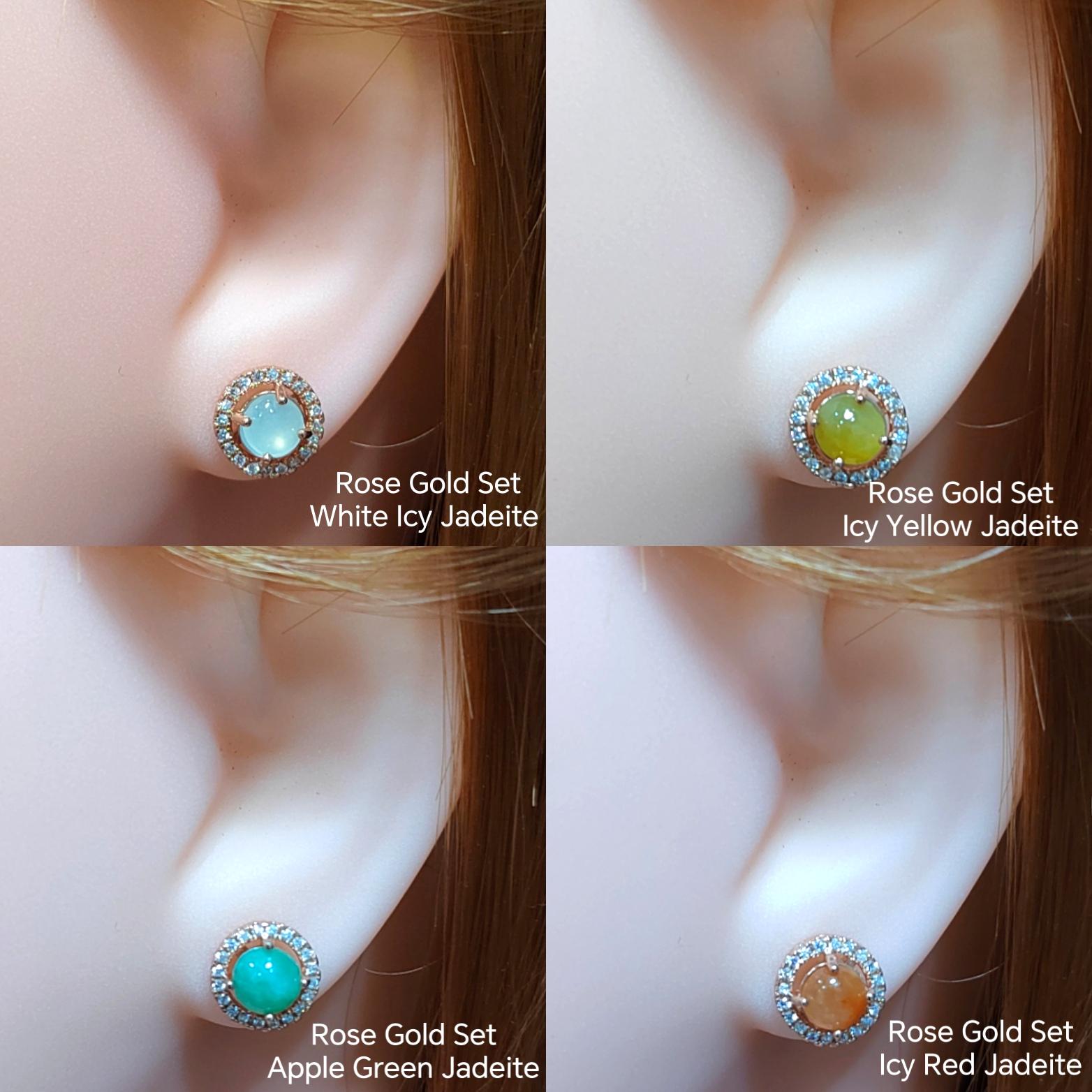 Certified Burmese A-Grade 4 Colors Icy White| Yellow| Apple Green| Red Jadeite Earrings 18k Rose Gold Plated on S925 Sterling Silver SL348 - SL Precious