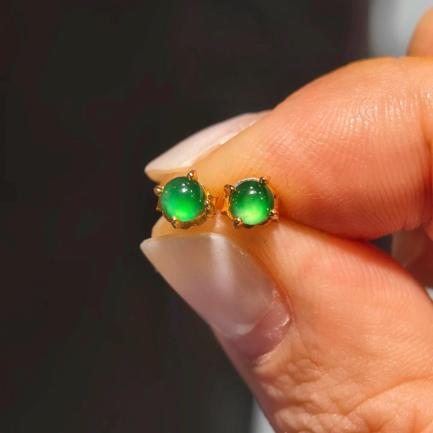 Certified Natural Untreated Burmese Minimalist Simple Stud Imperial Green Jadeite Earrings. S925 Sterling Silver Set SL259X18G SL259X18S - SL Precious