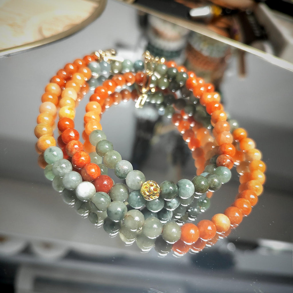 Certified Burmese Jadeite Red-Yellow-Green 14k Plated Natural A Grade Bead 2 Ways Bracelet/Necklace Design SL354
